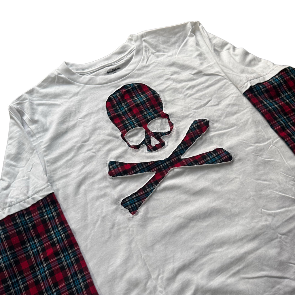 White Red and Blue Flannel Layered T-Shirt (L)
