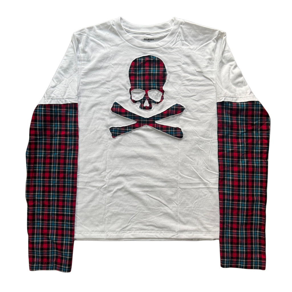 White Red and Blue Flannel Layered T-Shirt (L)