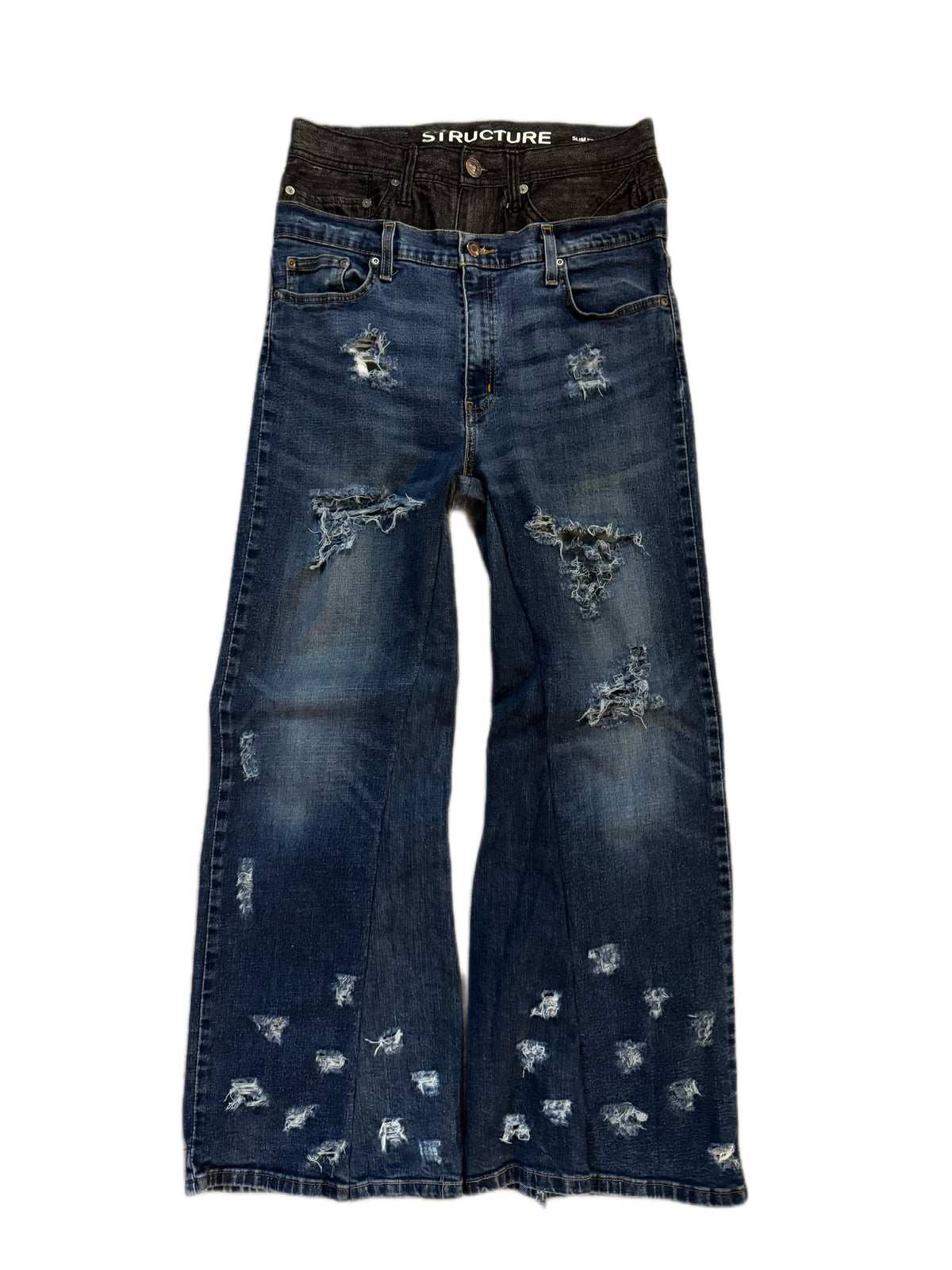 Double Waisted Distressed Baggy Jeans (32)