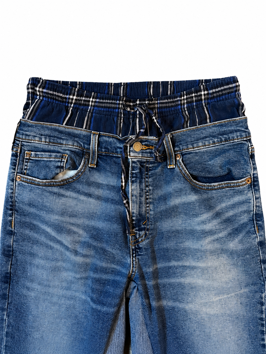 Double Waisted Baggy Blue Plaid Jeans (33)