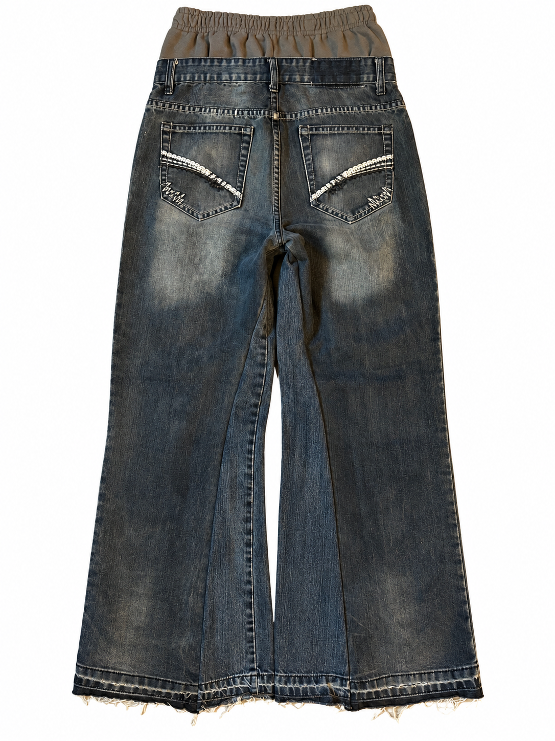 Grey Double Waisted Distressed Baggy Jeans (31)