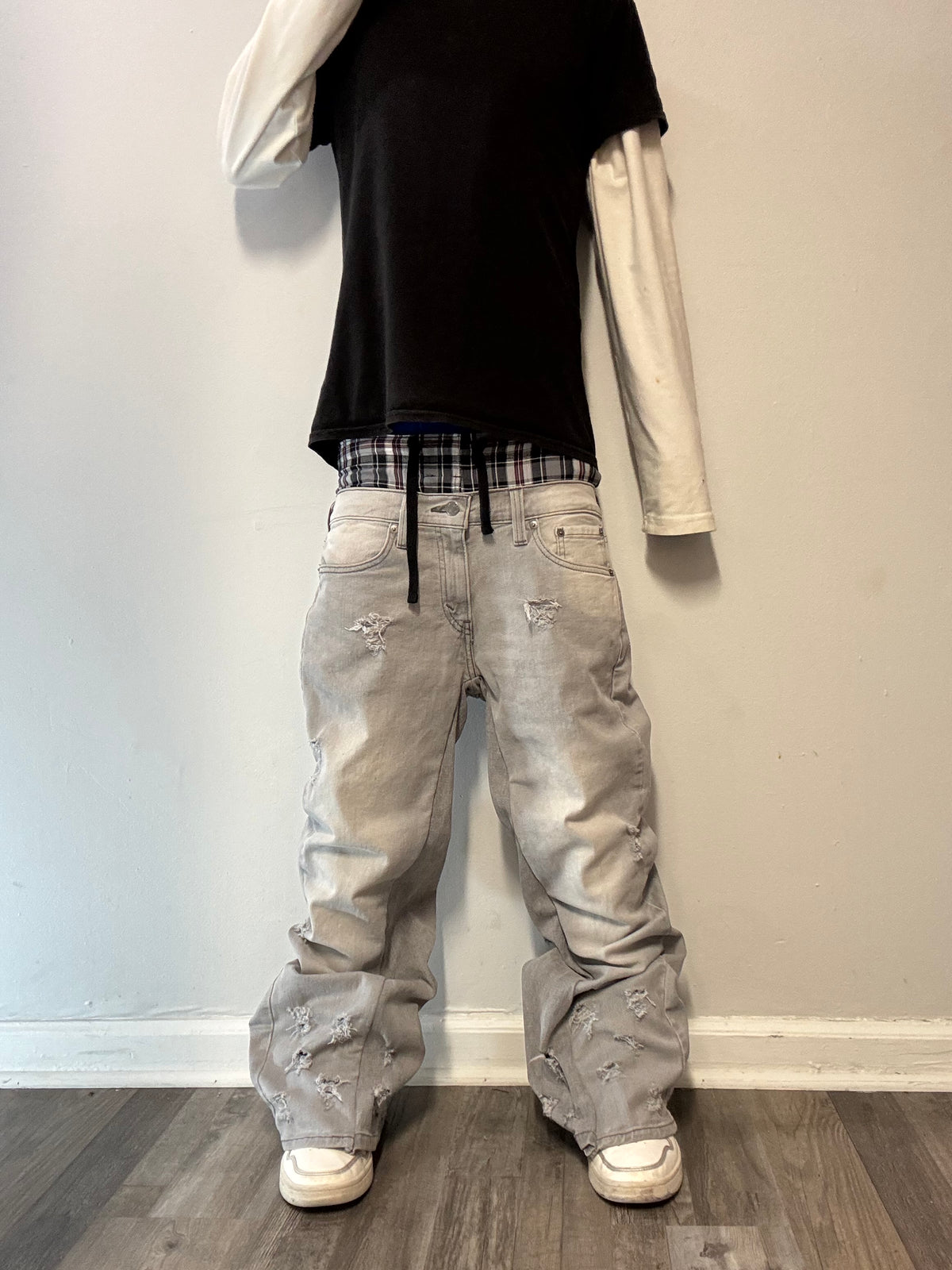 Double Waisted Baggy Grey Jeans (29)