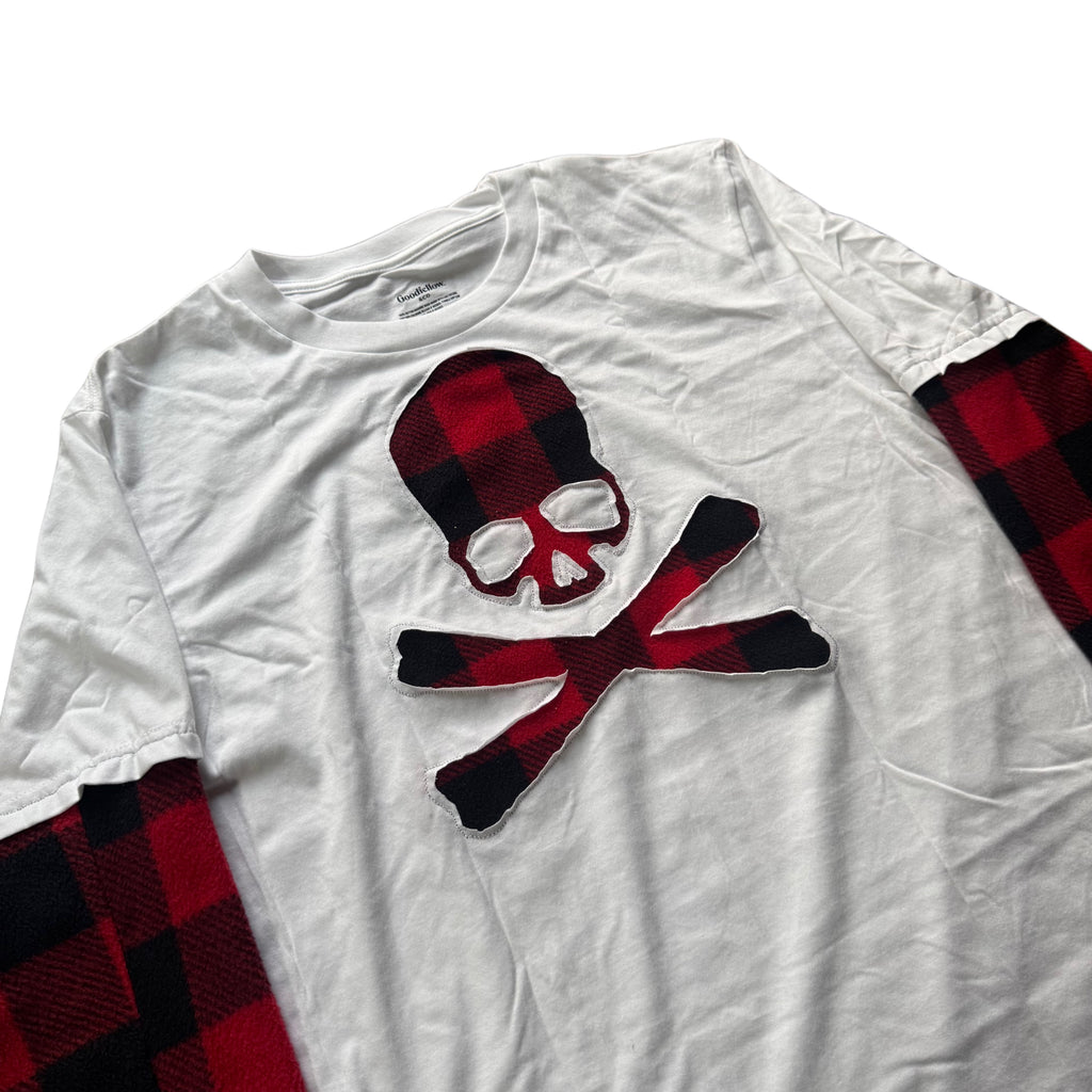 White Red Flannel Layered T-Shirt (L)