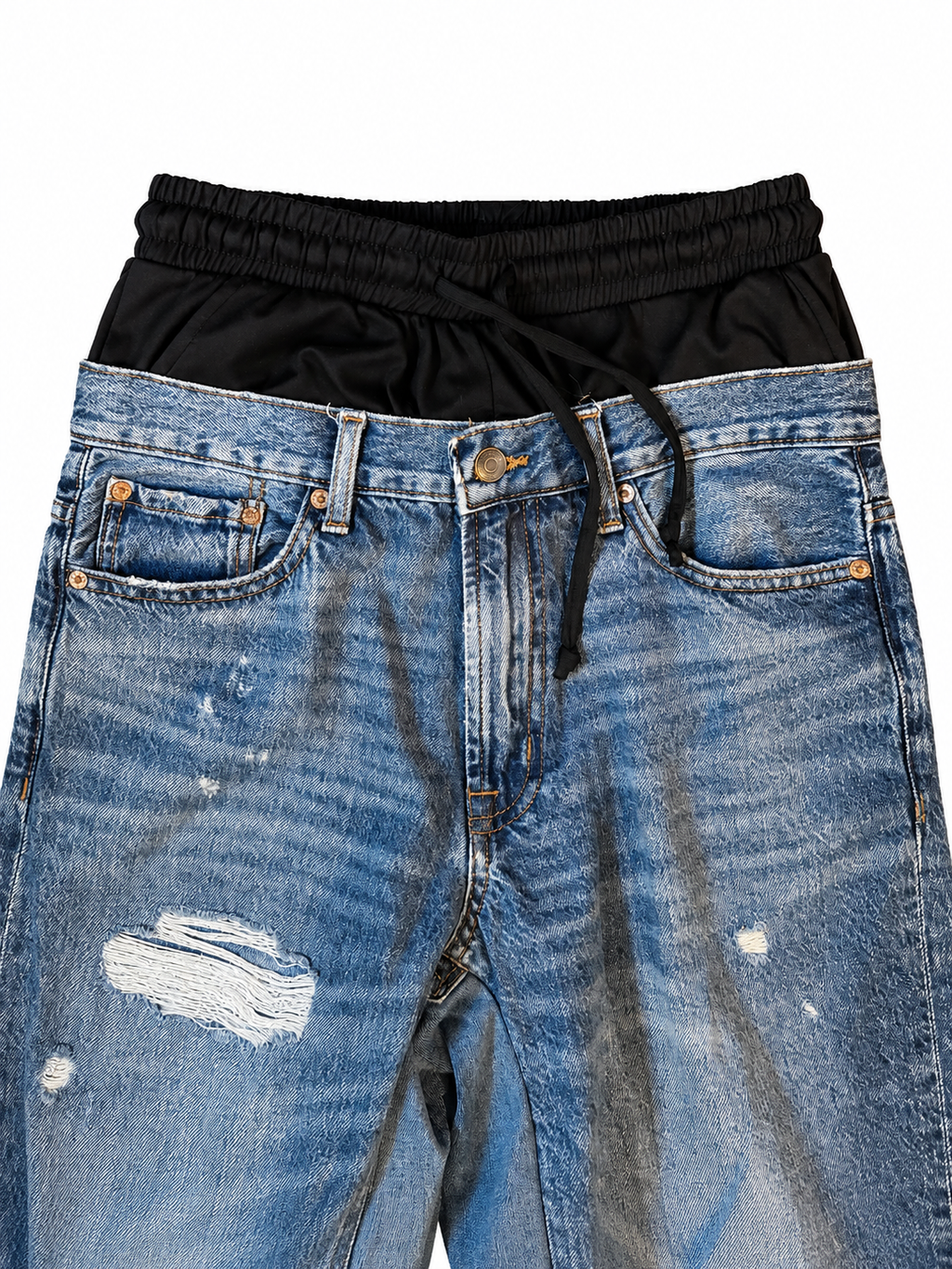 Double Waisted Baggy Distressed Jeans (32)