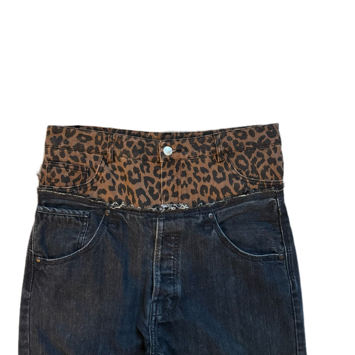 Double Waisted Black Cheetah Jeans (32)