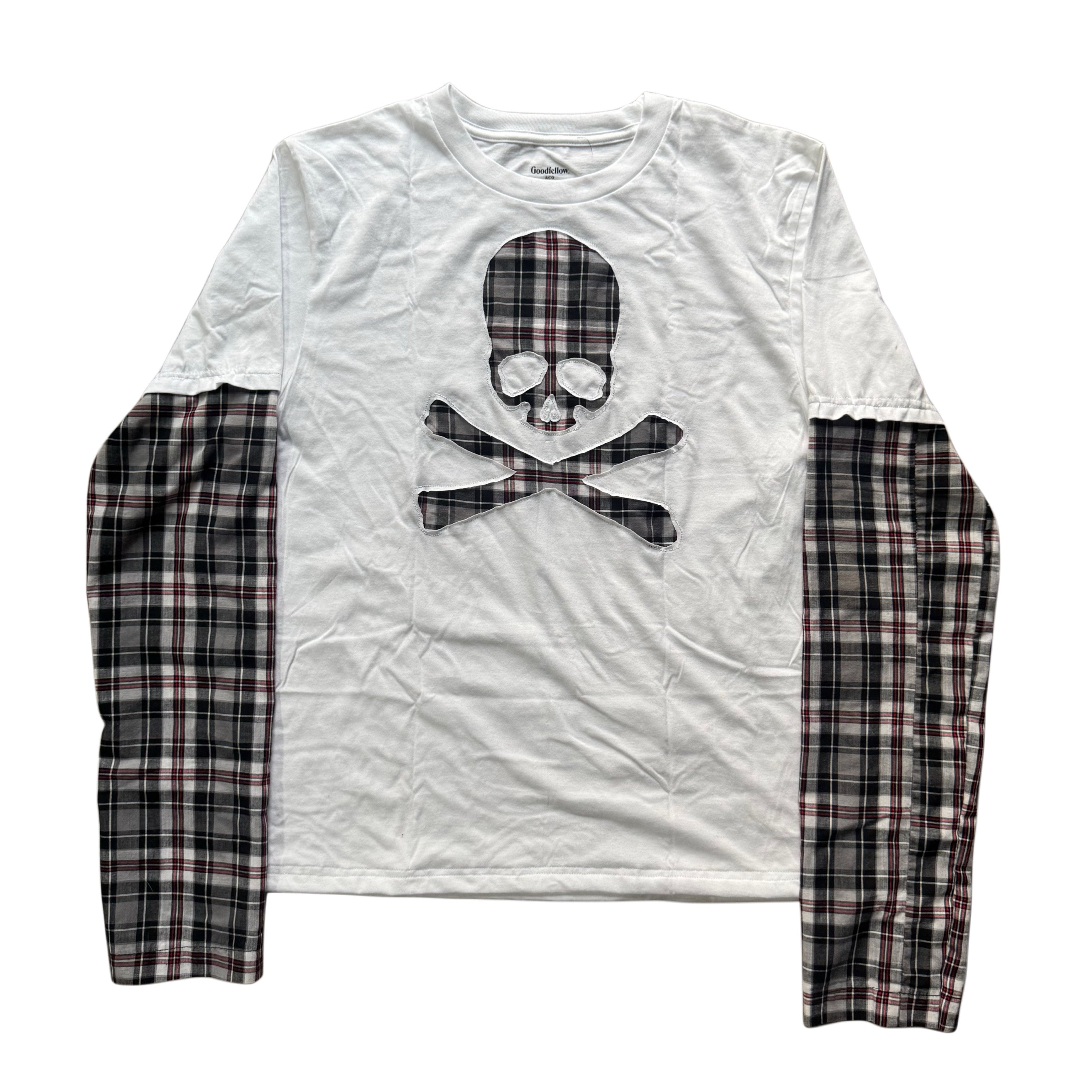 White Grey Flannel Layered T-Shirt (L)