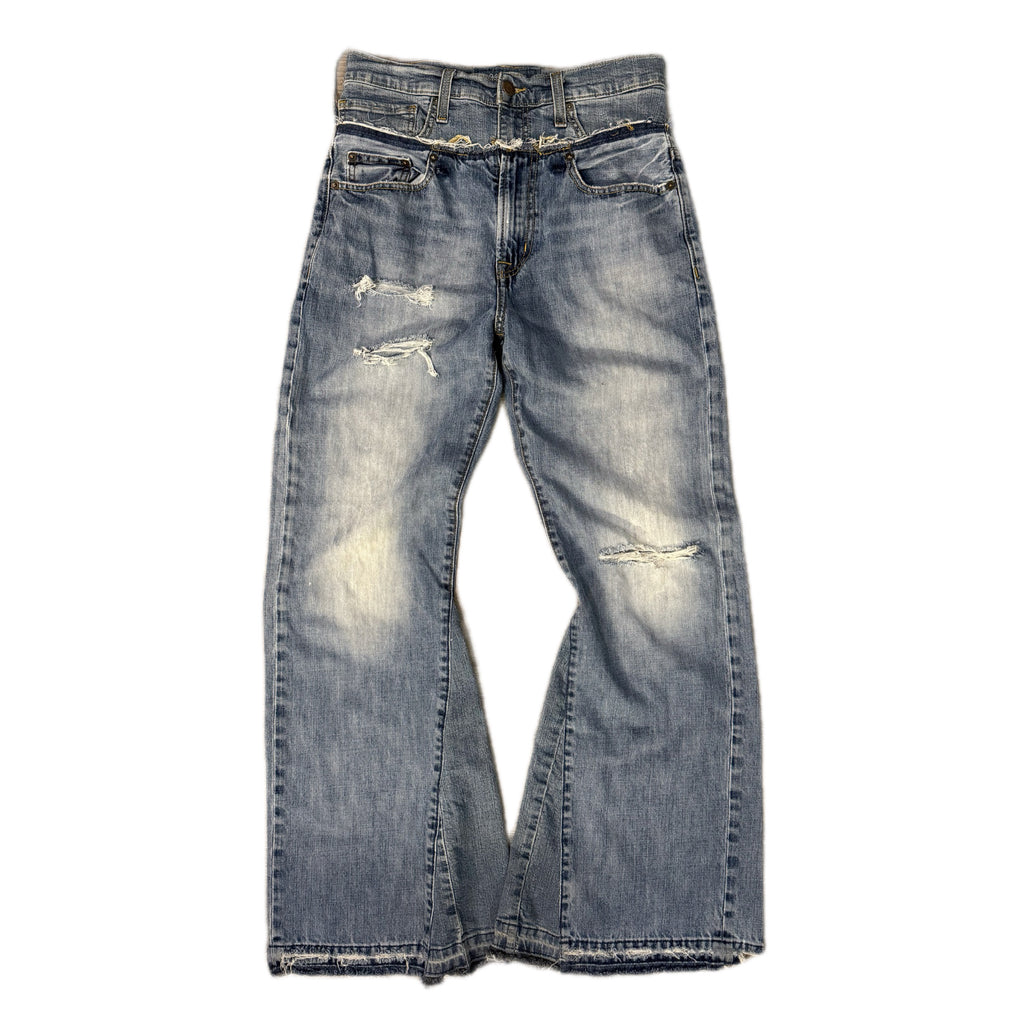 Blue Double Waisted Distressed Baggy Jeans (30x28)