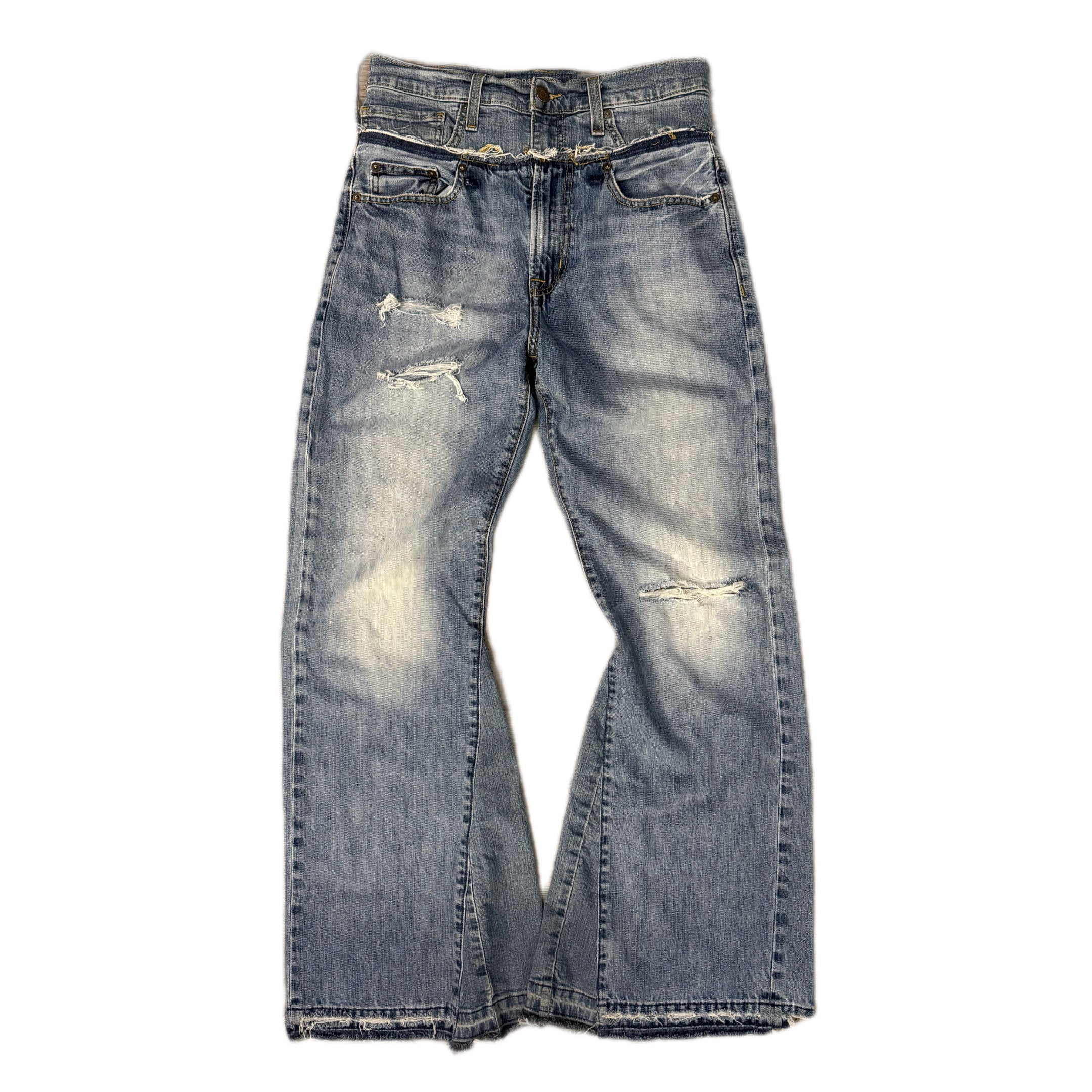 Blue Double Waisted Distressed Baggy Jeans (30x28)
