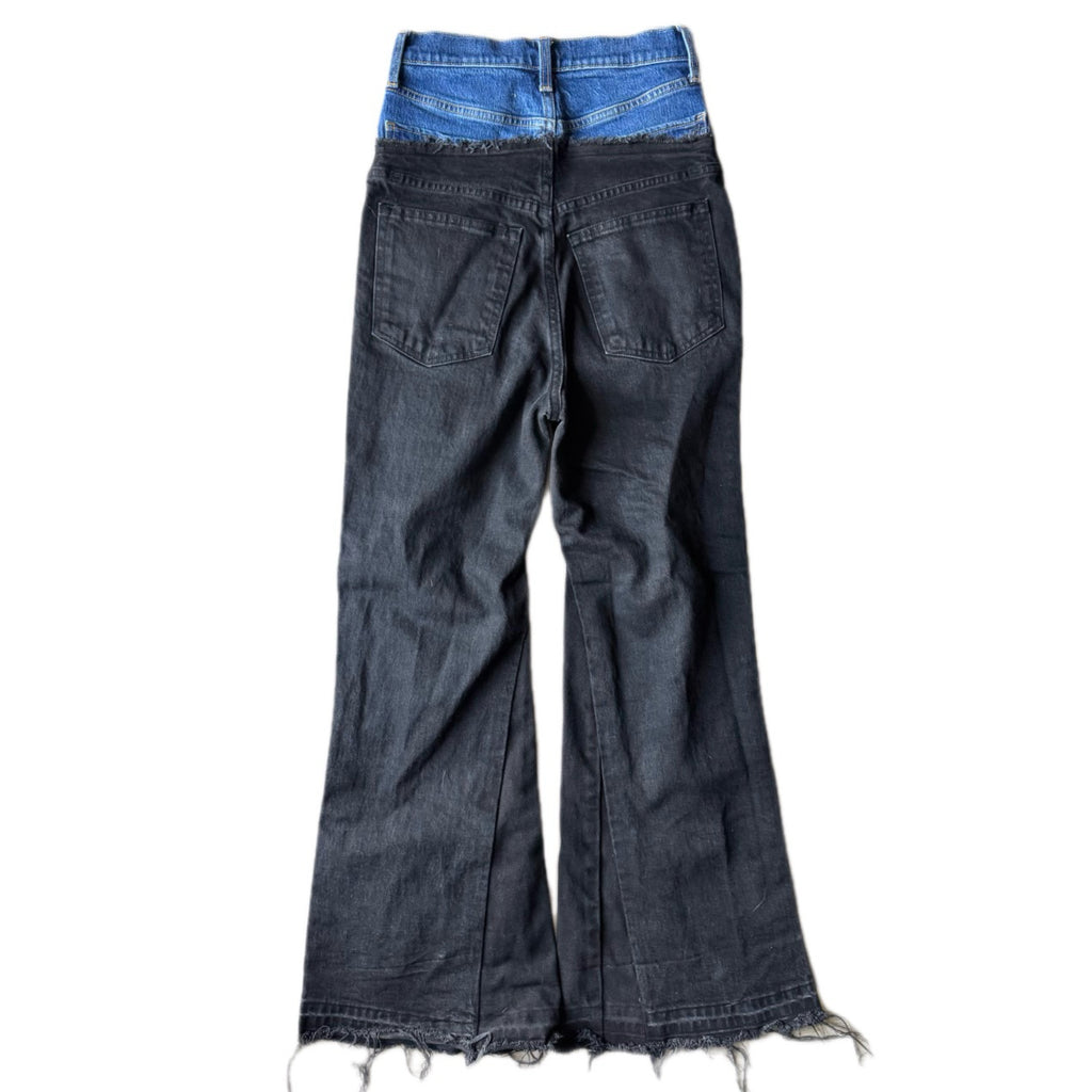 Double Waisted Black Distressed Jeans (28)