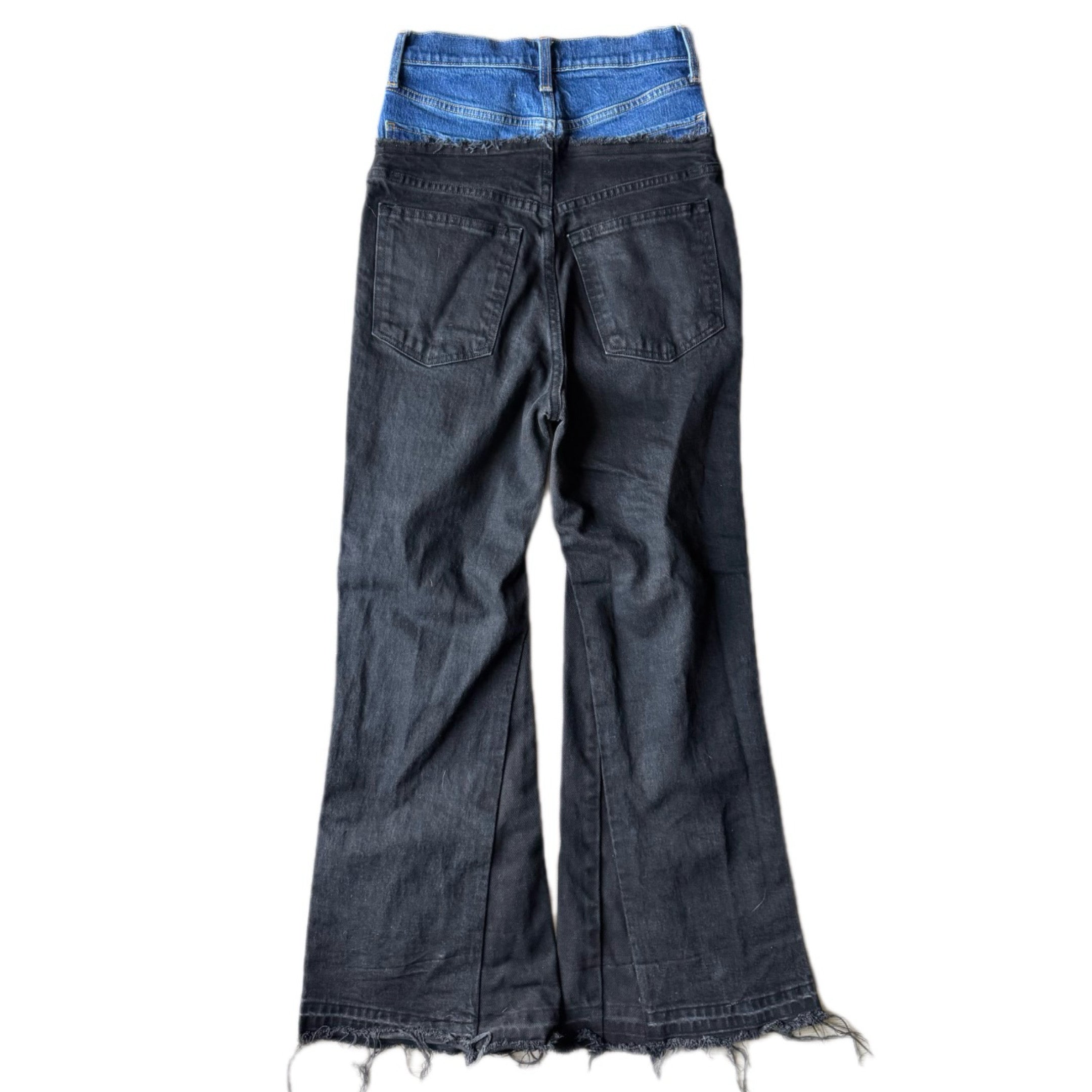 Double Waisted Black Distressed Jeans (28)