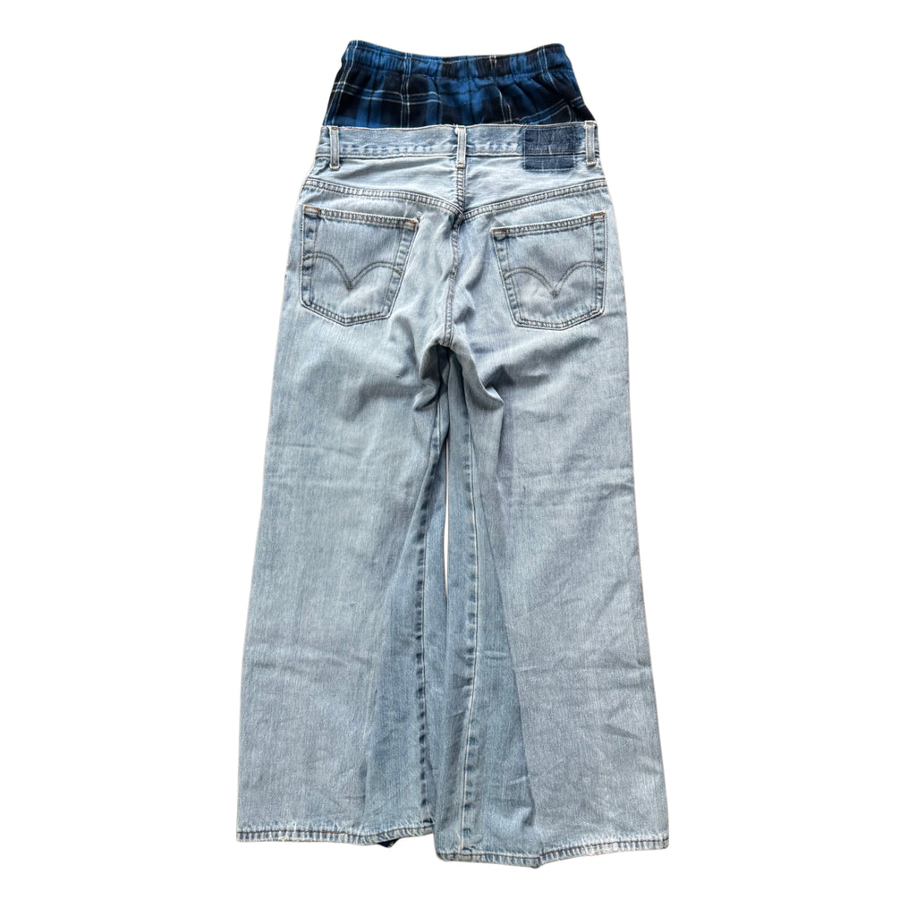 Double Waisted Blue Flannel Jeans (30)