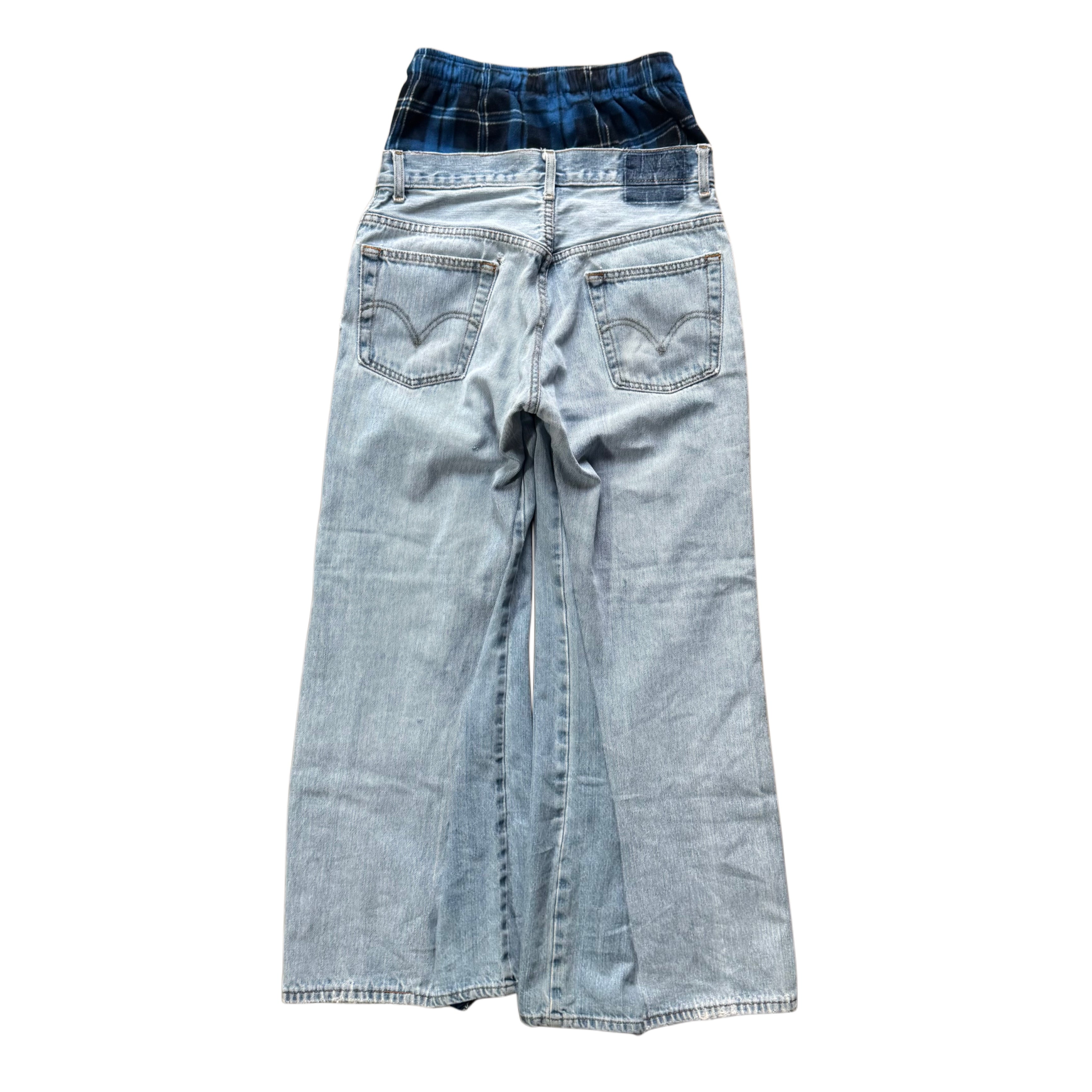 Double Waisted Blue Flannel Jeans (30)