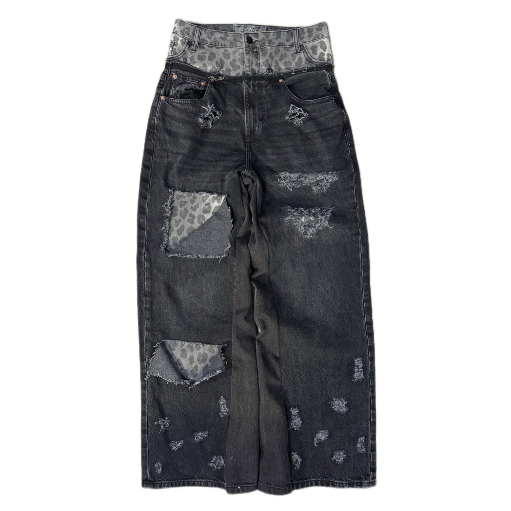 Black Double Waisted Baggy Cheetah Jeans (30x30)