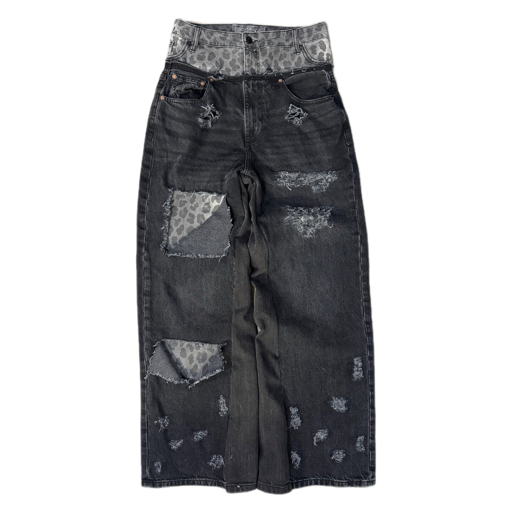 Black Double Waisted Baggy Cheetah Jeans (30x30)