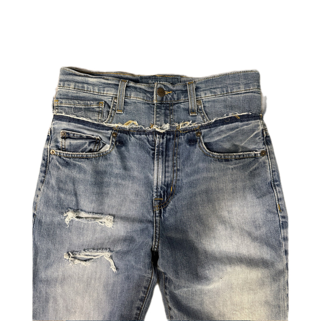 Blue Double Waisted Distressed Baggy Jeans (30x28)