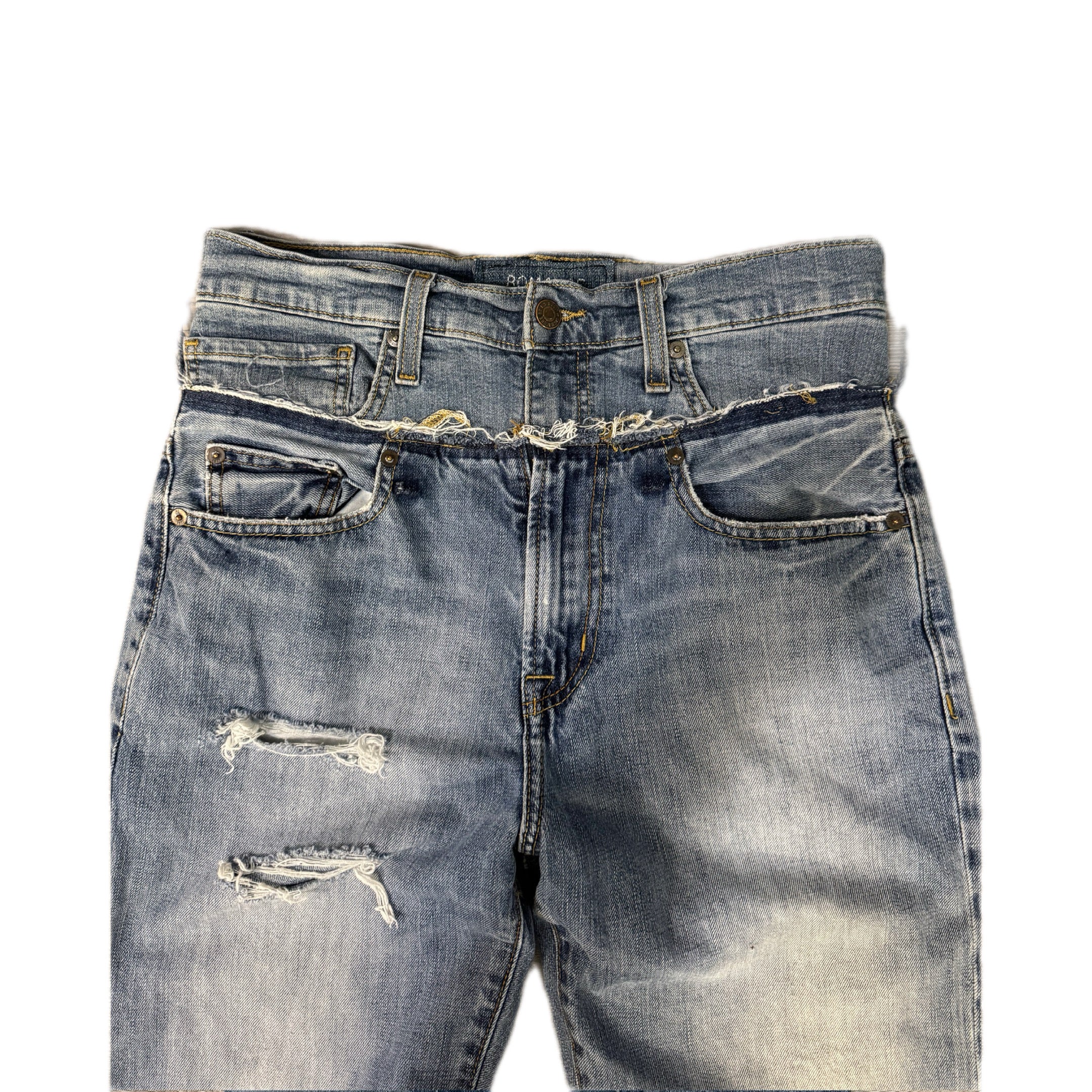 Blue Double Waisted Distressed Baggy Jeans (30x28)