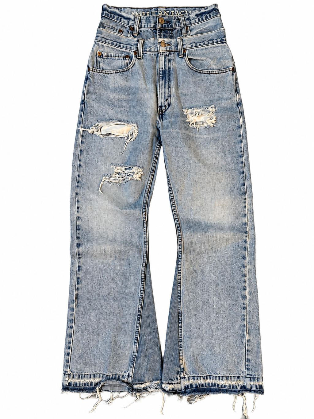 Double Waisted Light Wash Distressed Baggy Jeans (28)