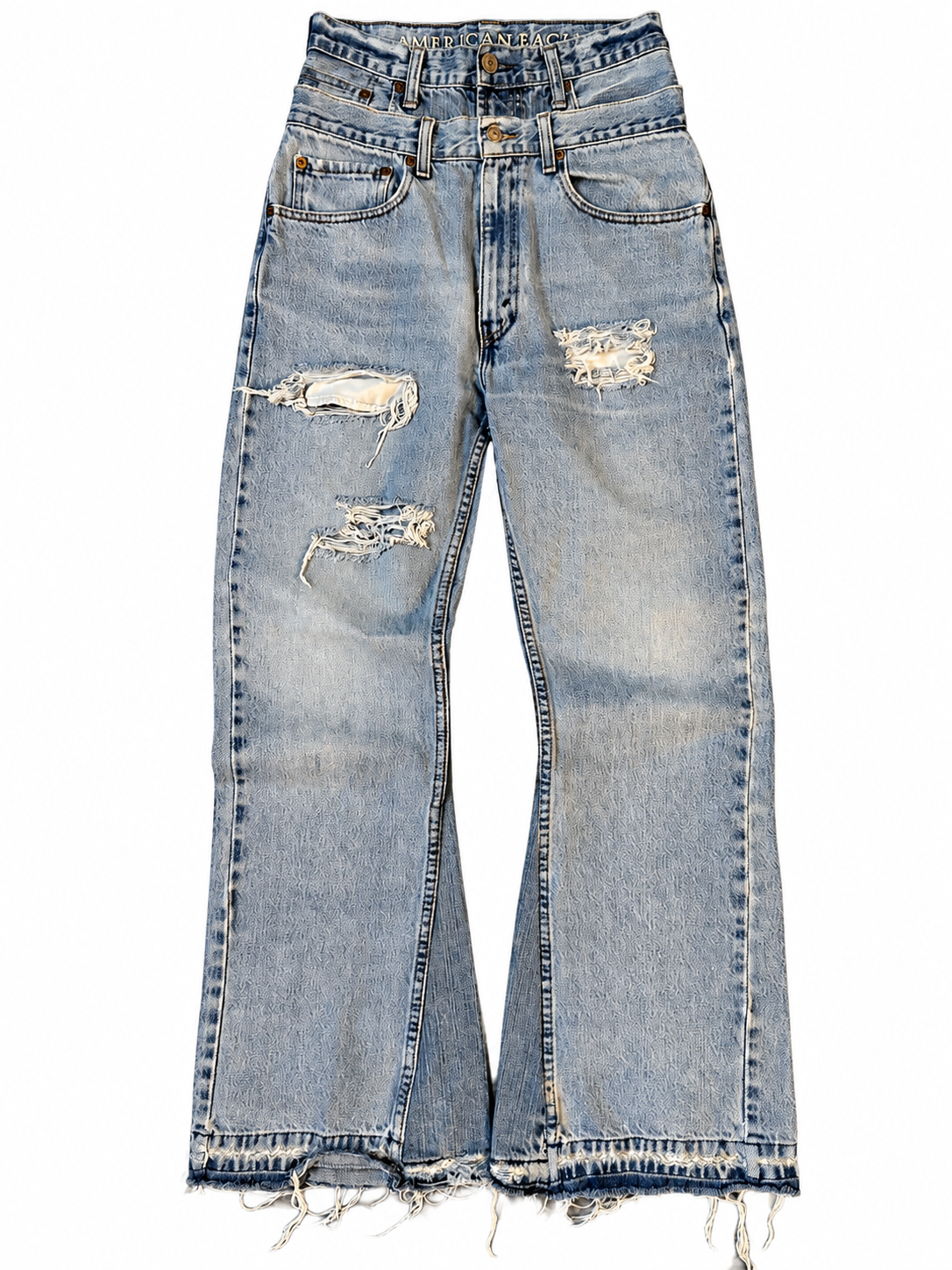 Double Waisted Light Wash Distressed Baggy Jeans (28)