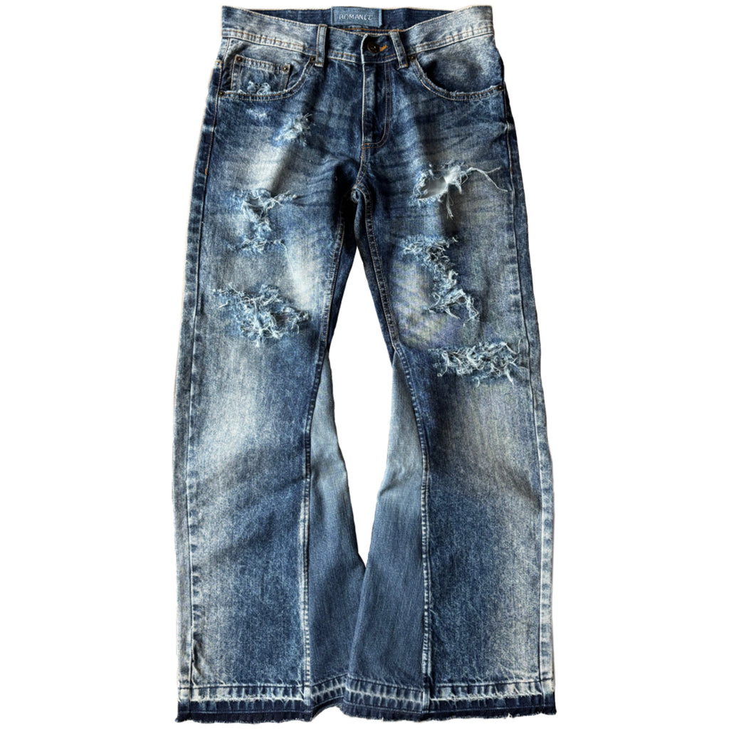 Super Faded Distressed Flare Jeans (30x31)