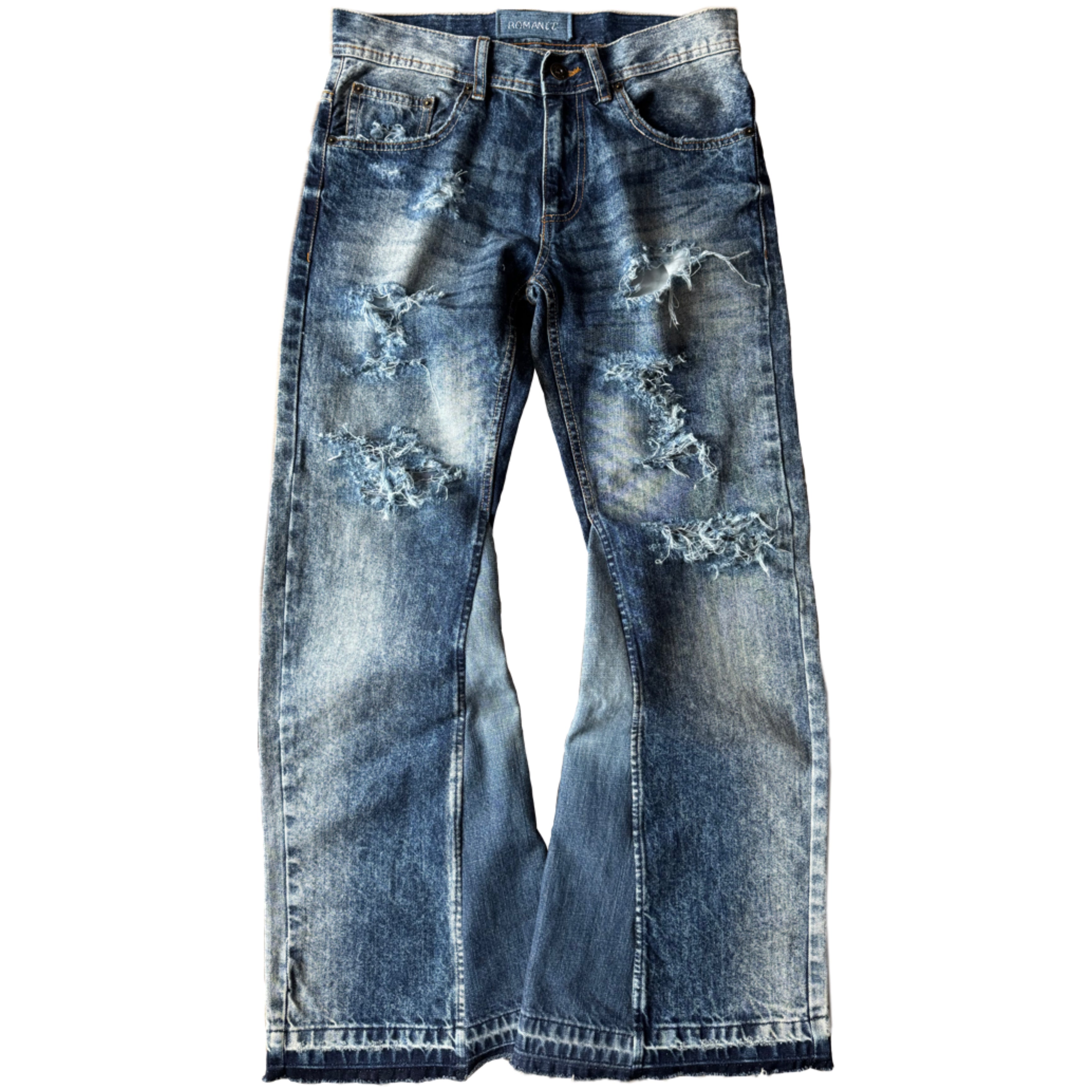 Super Faded Distressed Flare Jeans (30x31)