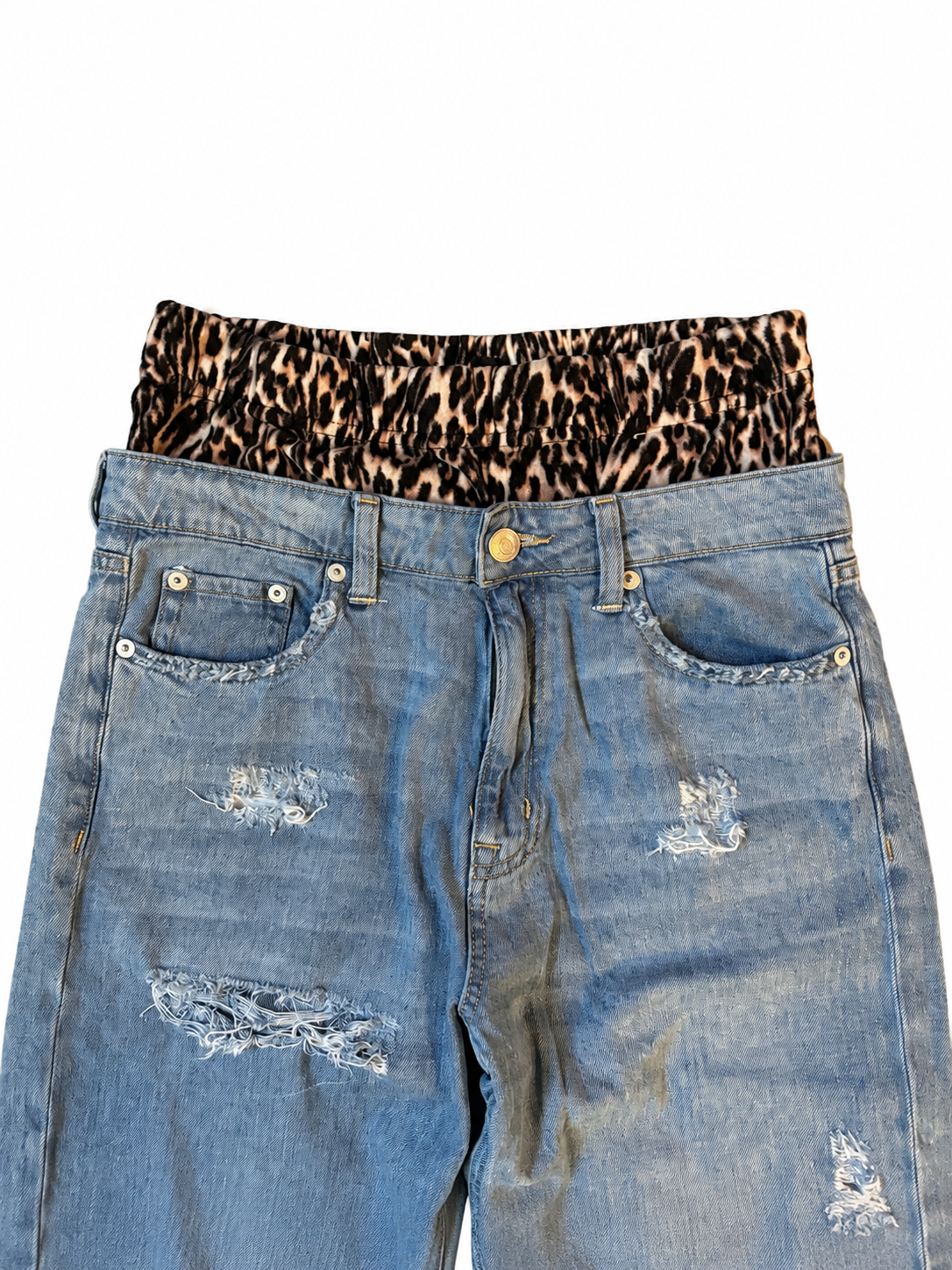 Double Waisted Baggy Cheetah “DEAD” Jeans (31)
