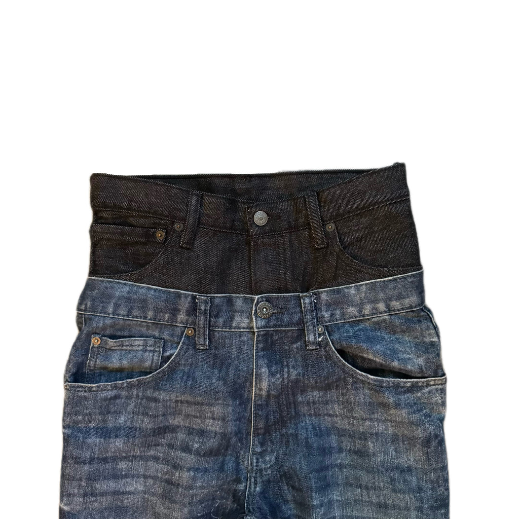 Double Waisted Black and Blue Skinny Jeans (28)