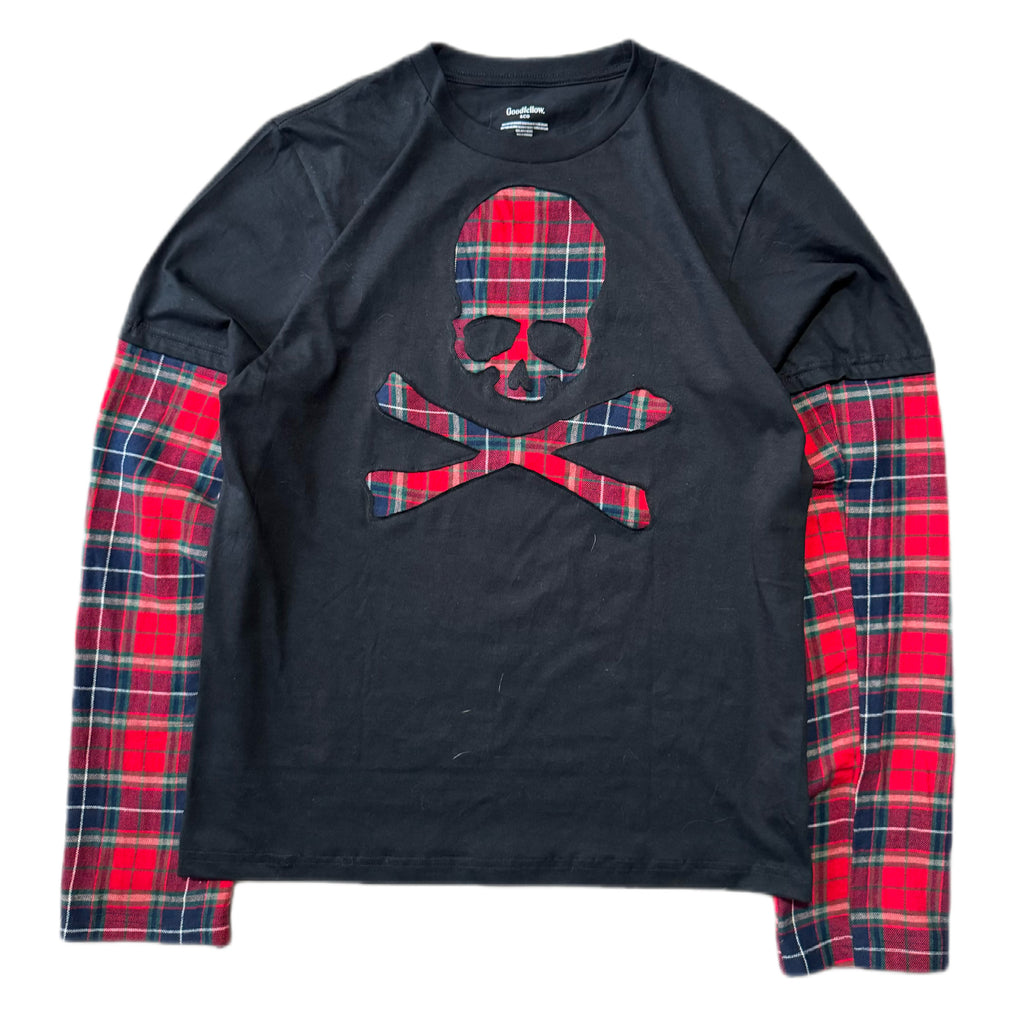 Black Red Flannel Layered T-Shirt (M)