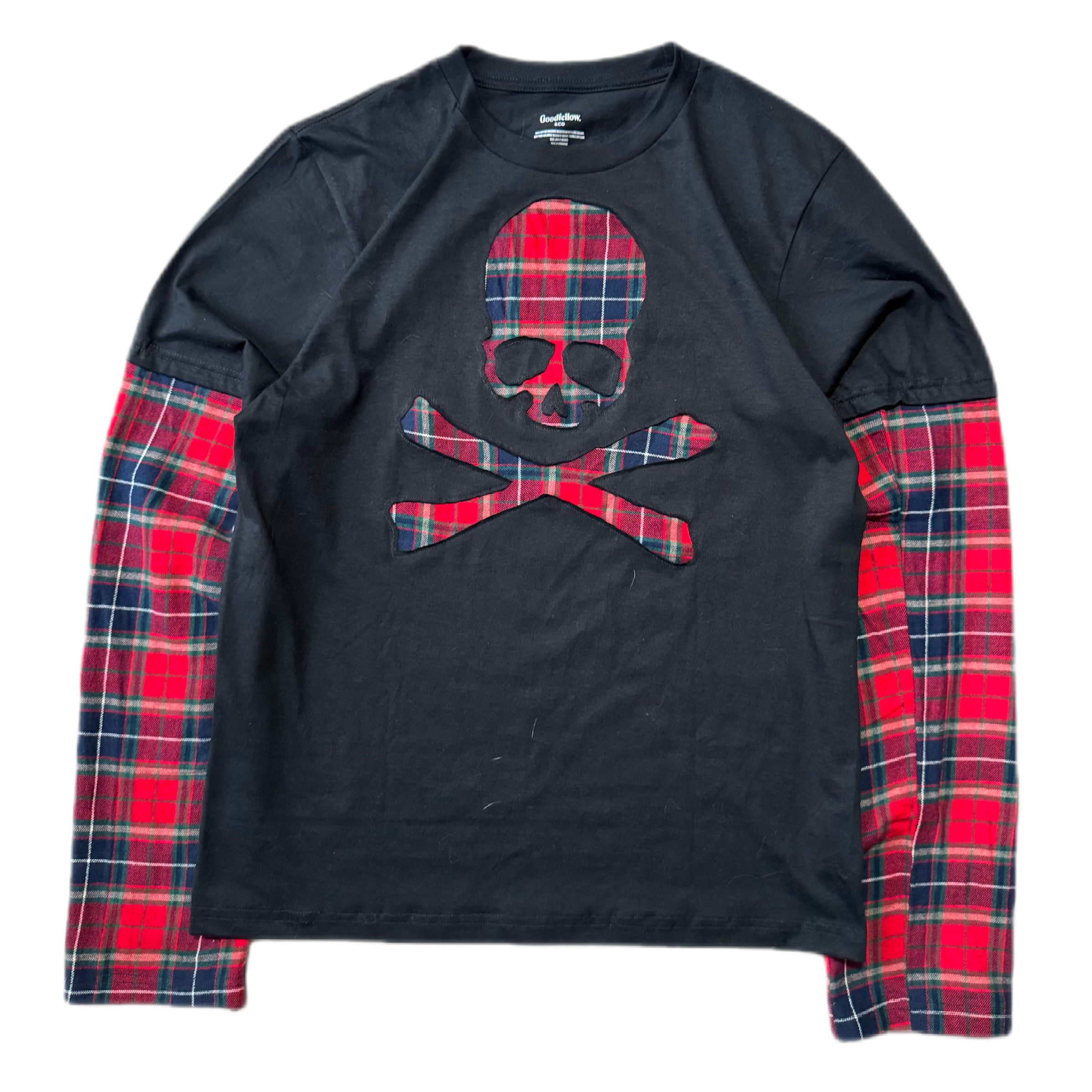 Black Red Flannel Layered T-Shirt (M)