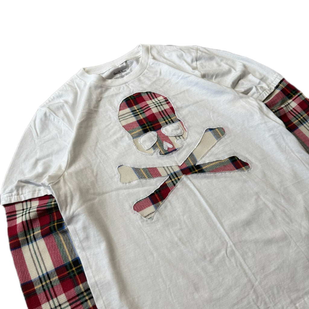 White Red Flannel Layered T-Shirt (S)