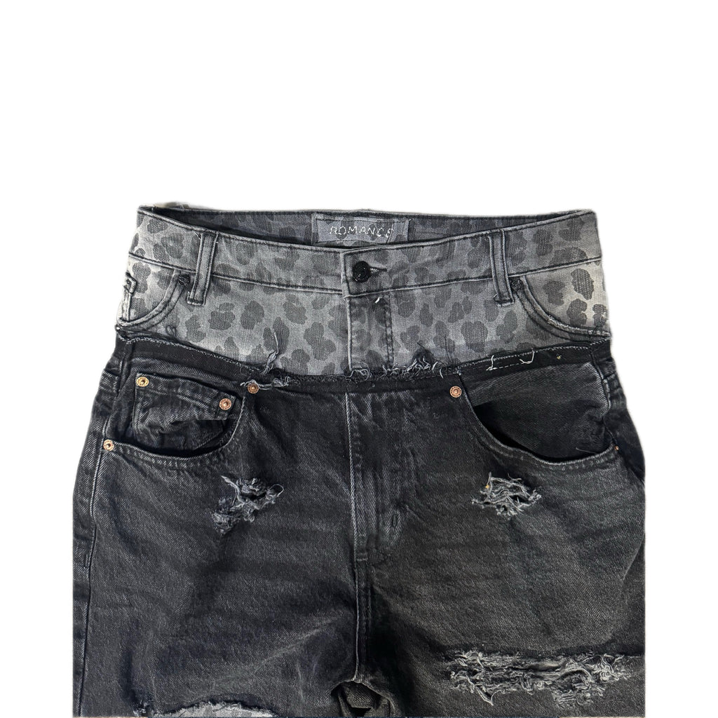 Black Double Waisted Baggy Cheetah Jeans (30x30)