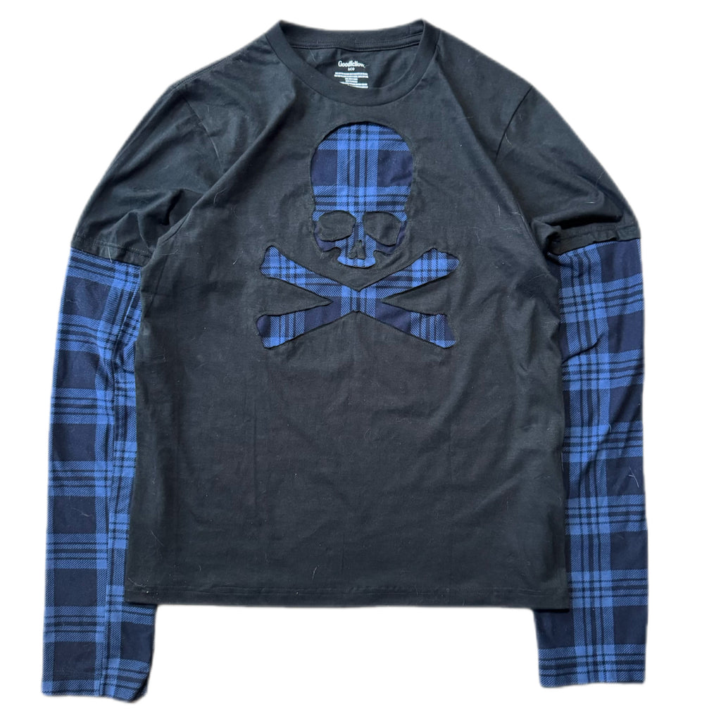 Black Blue Flannel Layered T-Shirt (M)