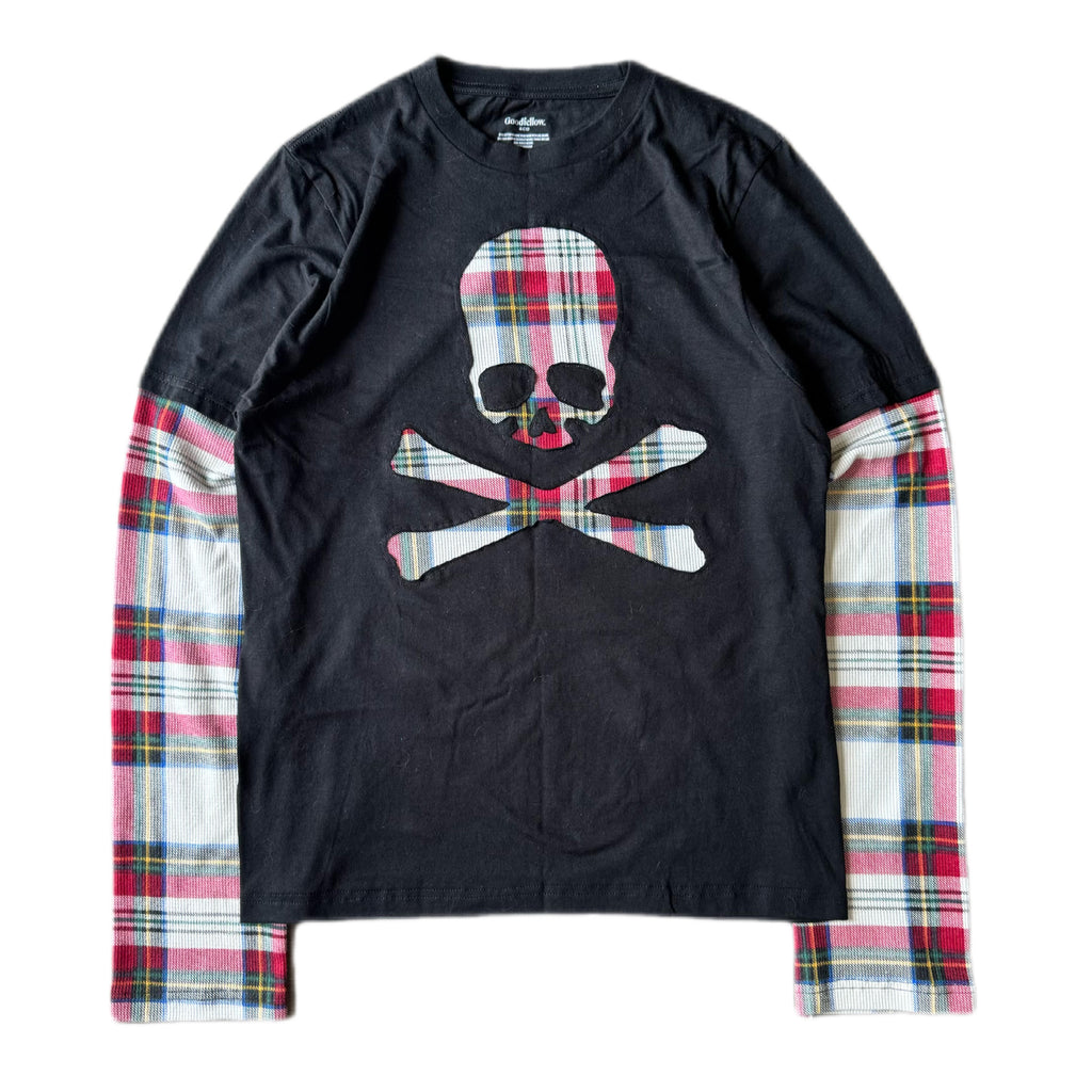 Black Red Flannel Layered T-Shirt (S)