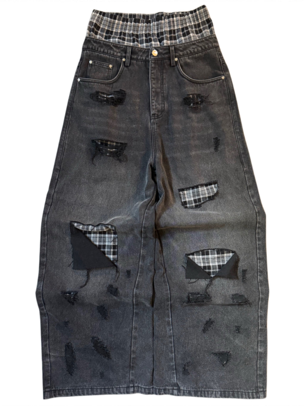 [PRE-ORDER] Double Waisted Black Plaid Jeans