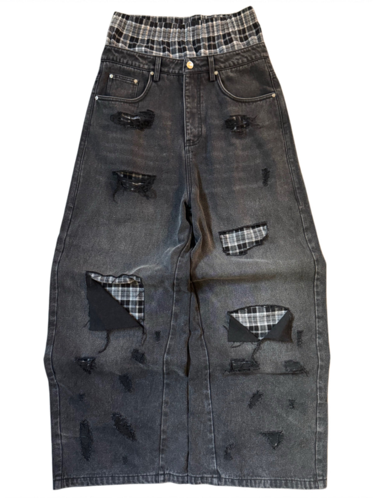 [PRE-ORDER] Double Waisted Black Plaid Jeans
