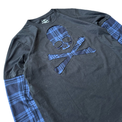 Black Blue Flannel Layered T-Shirt (M)