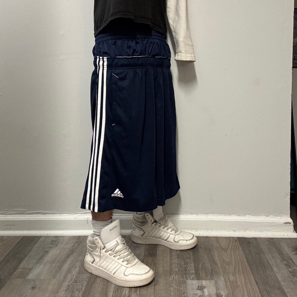 Dark Blue Double Waisted Adidas Hoop Shorts (XL)