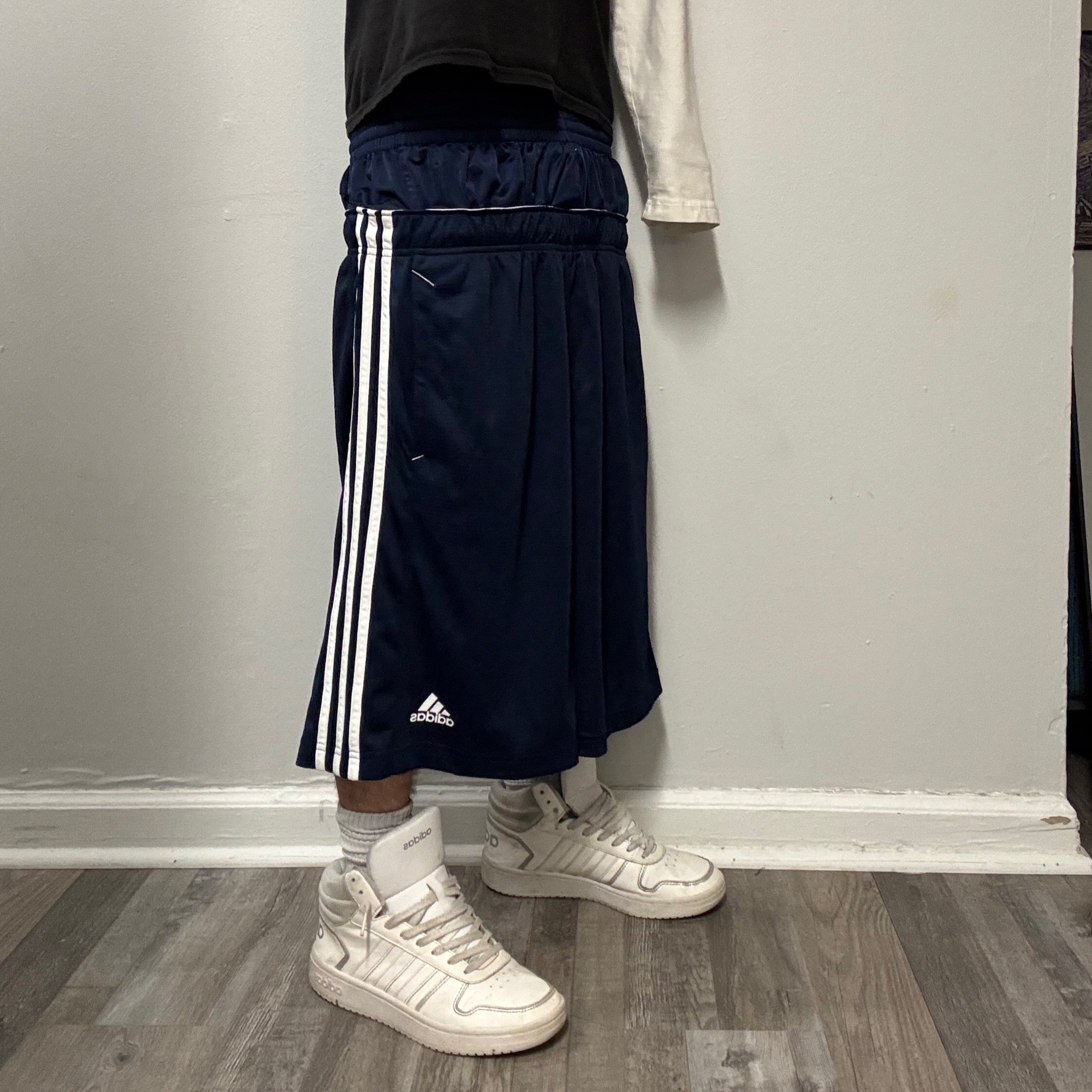 Dark Blue Double Waisted Adidas Hoop Shorts (XL)