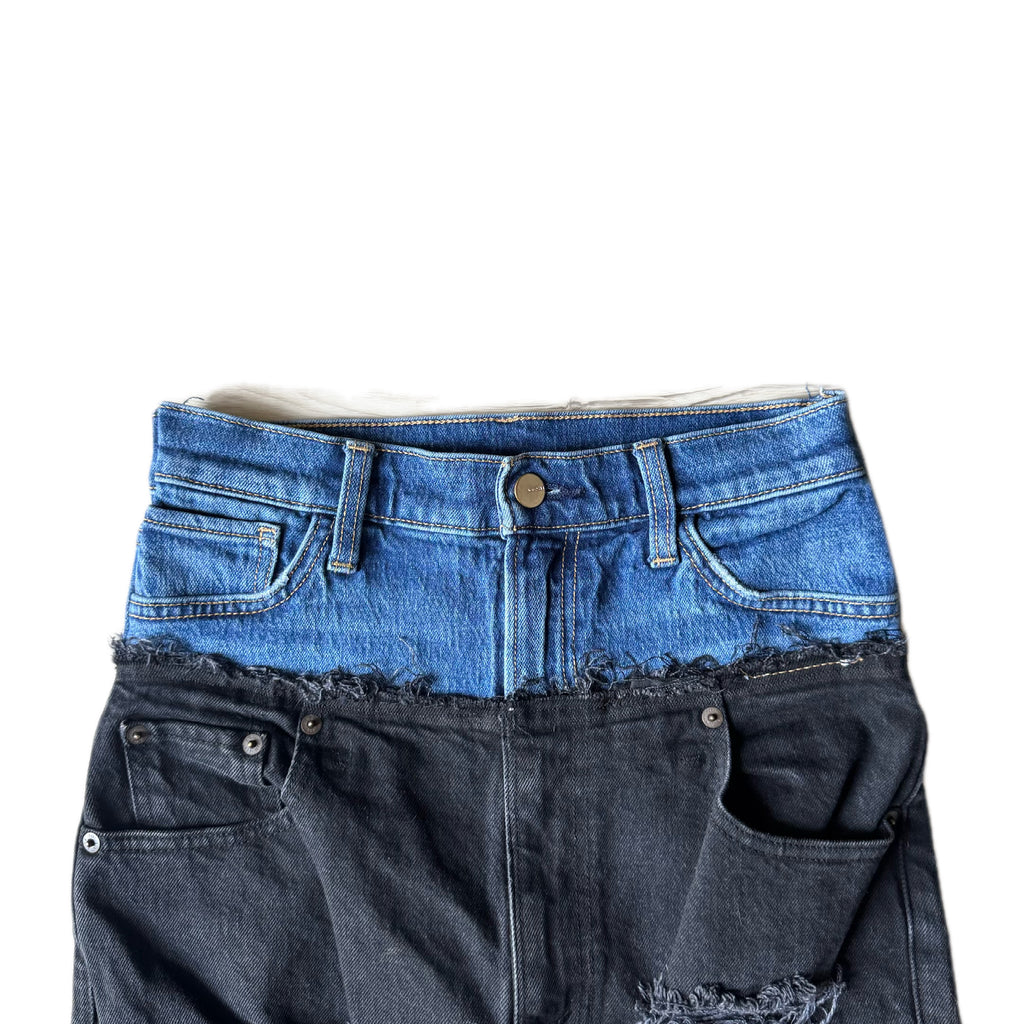 Double Waisted Black Distressed Jeans (28)
