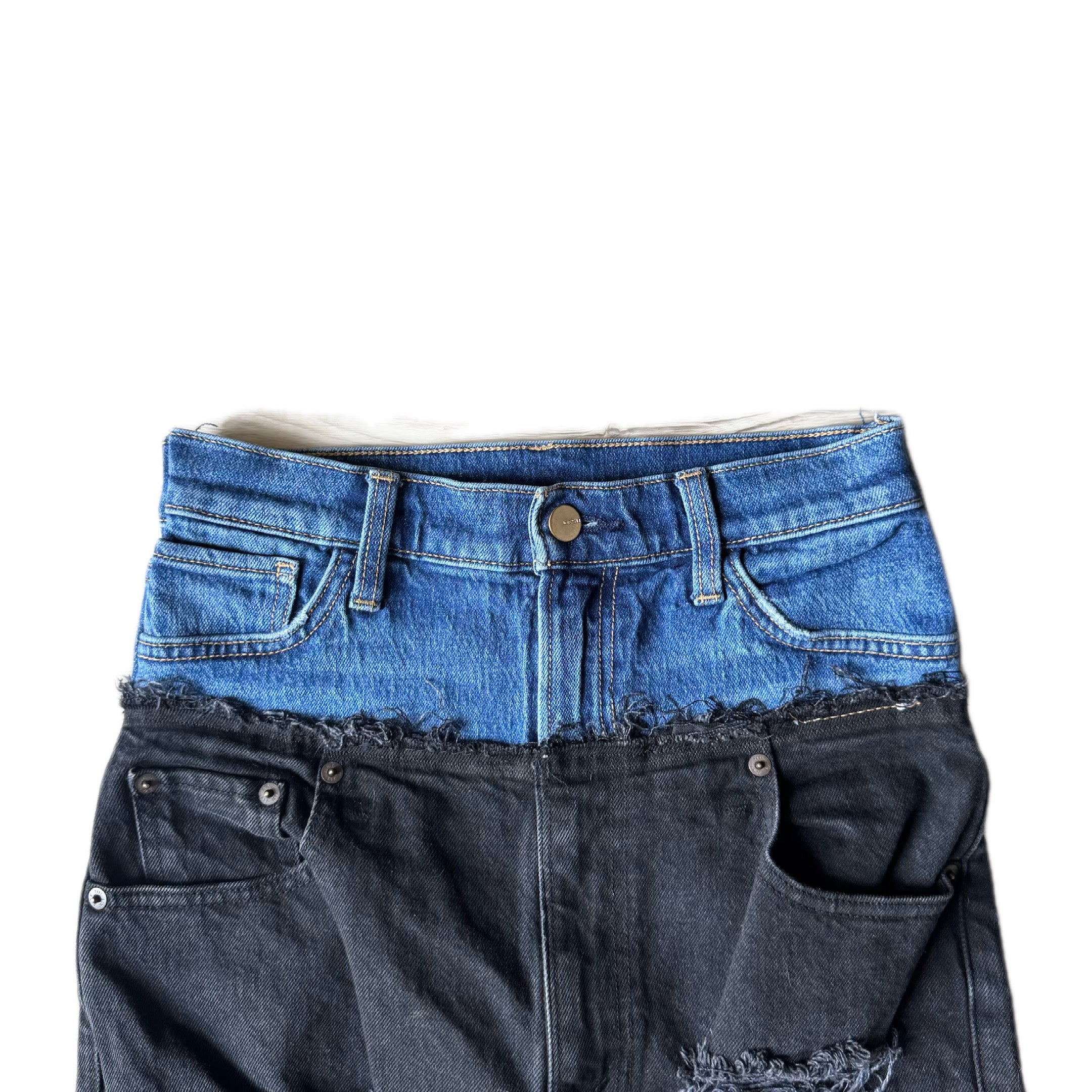 Double Waisted Black Distressed Jeans (28)