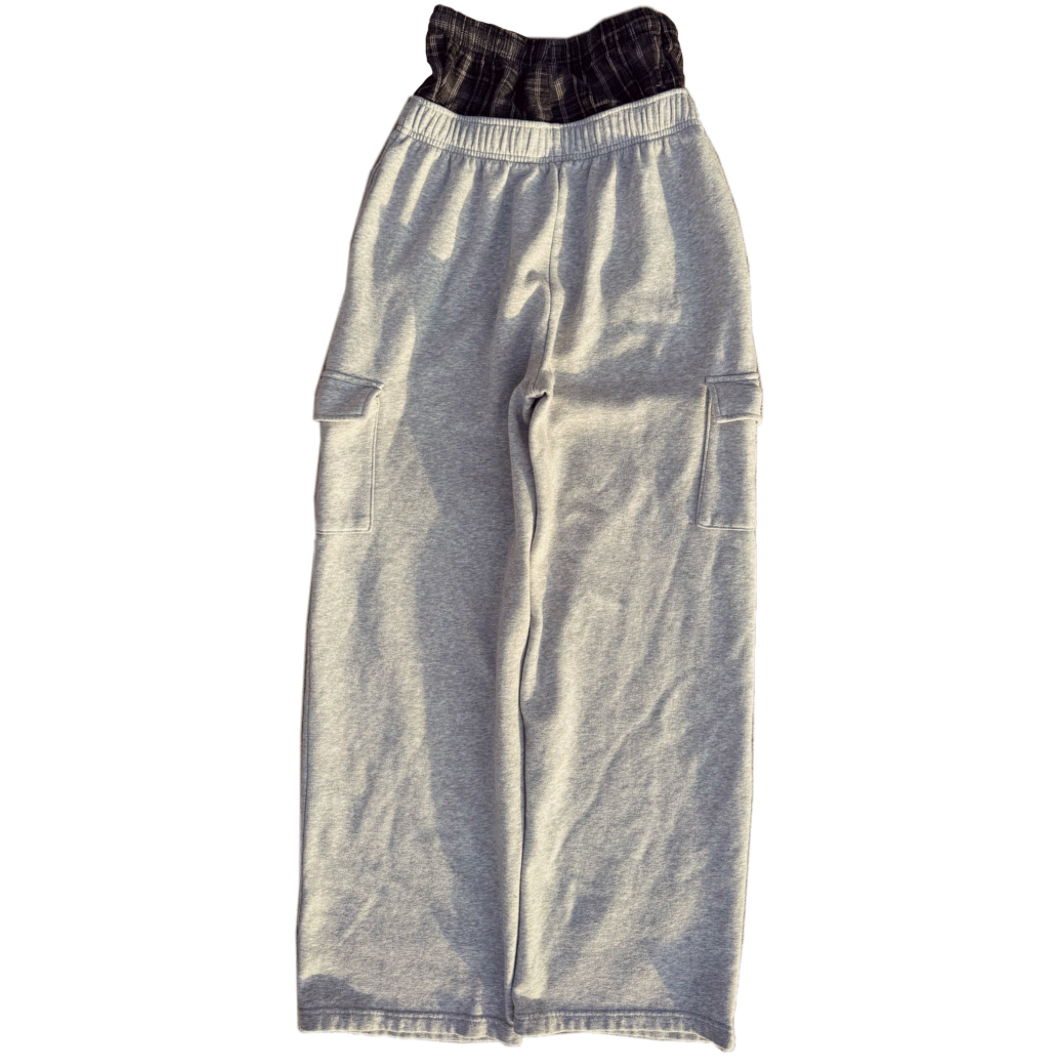 Grey Plaid Double Waisted Skull Sweatpants (XS)