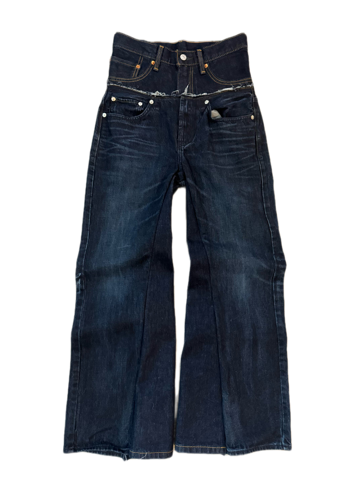 Double Waisted Baggy Dark Wash Jeans (28)