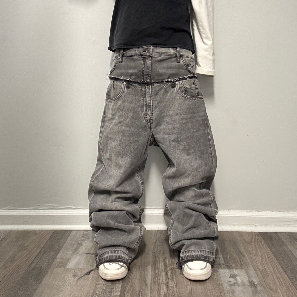 Grey Double Waisted Baggy Jeans (31x30)