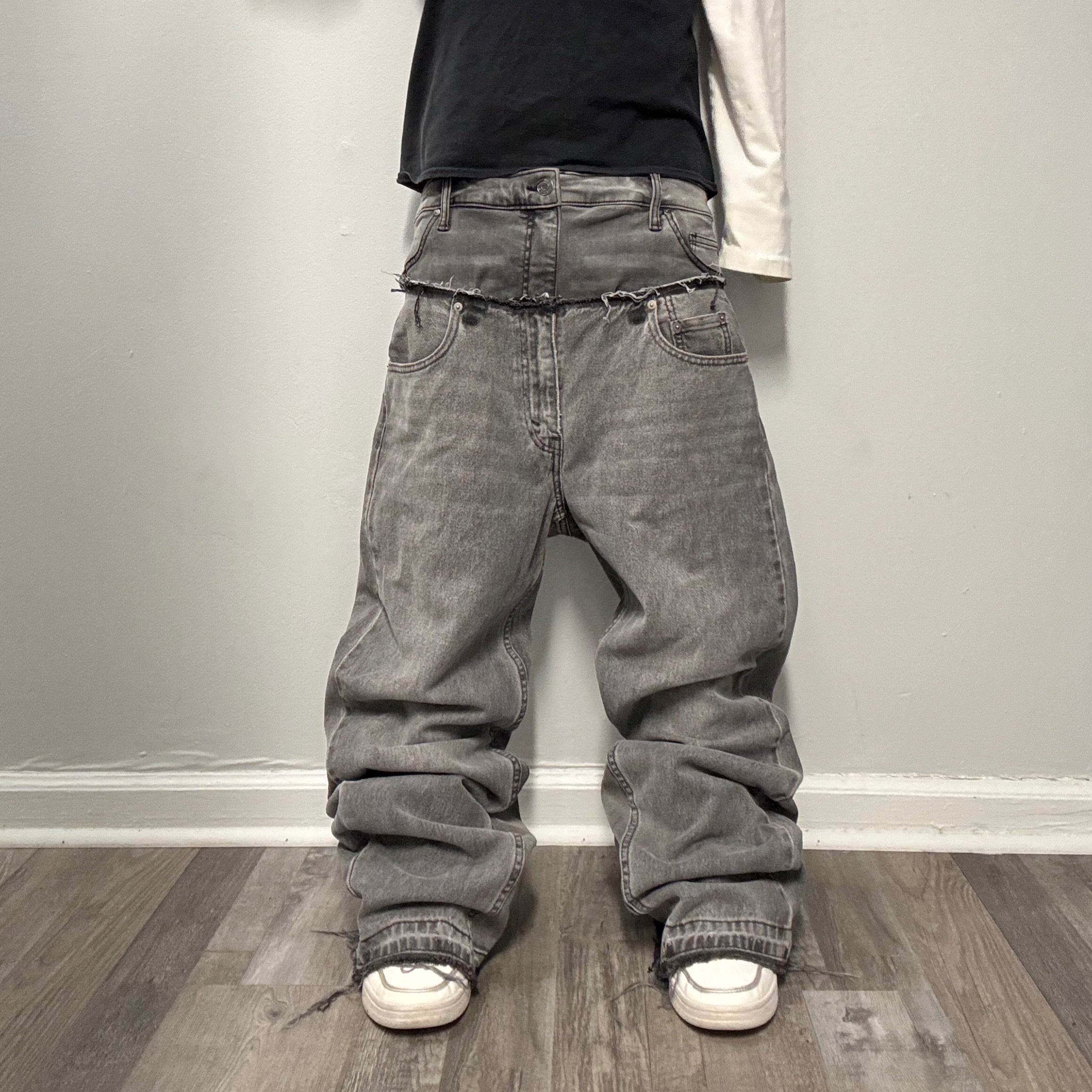 Grey Double Waisted Baggy Jeans (31x30)