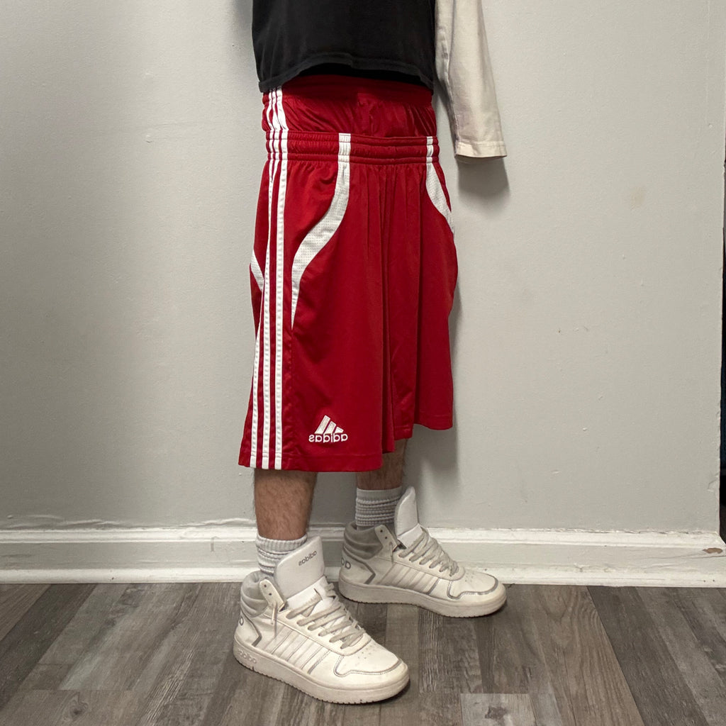 Red Double Waisted Adidas Hoop Shorts (S)