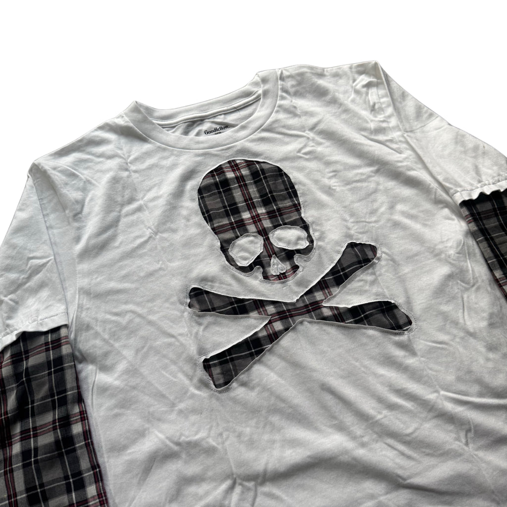 White Grey Flannel Layered T-Shirt (L)