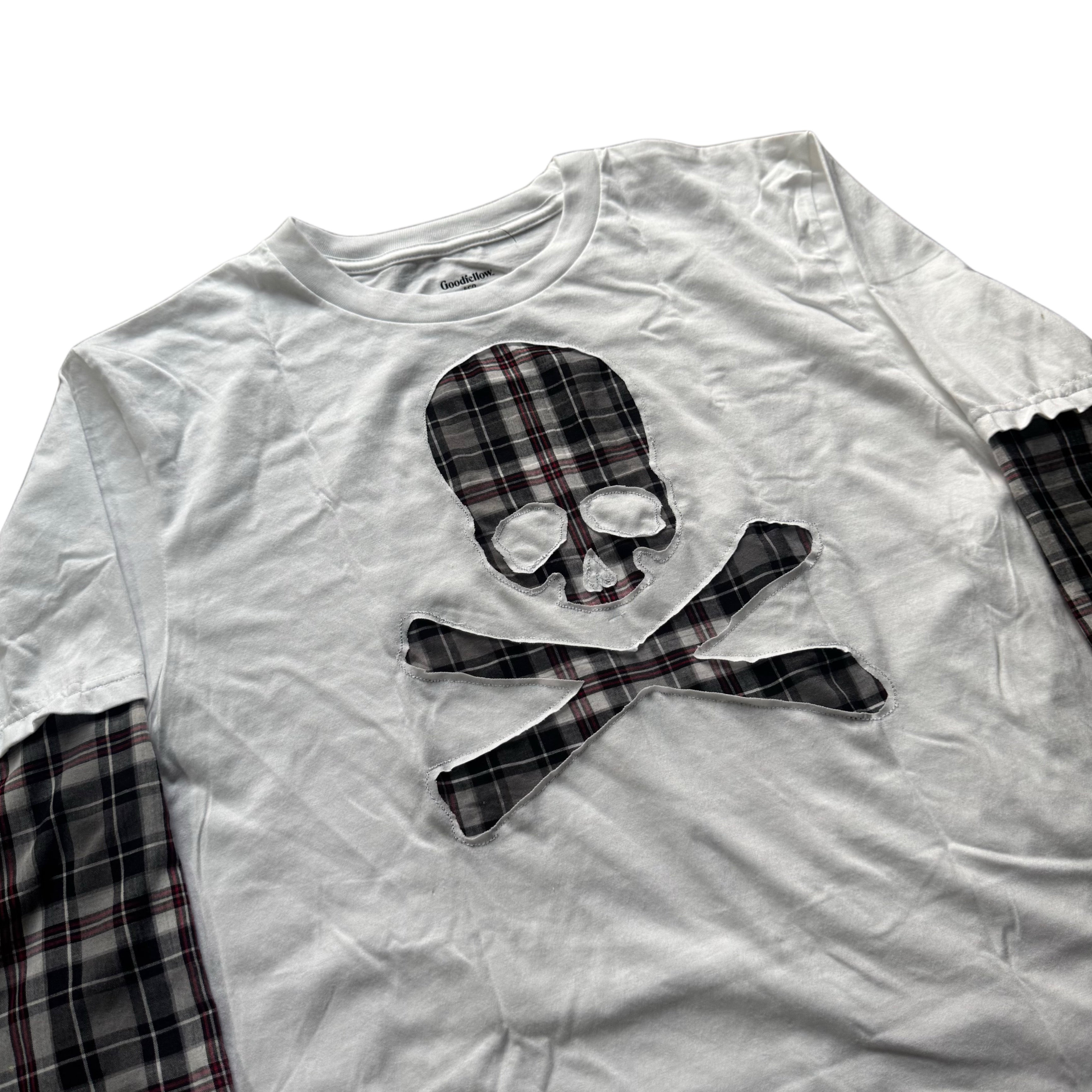 White Grey Flannel Layered T-Shirt (L)