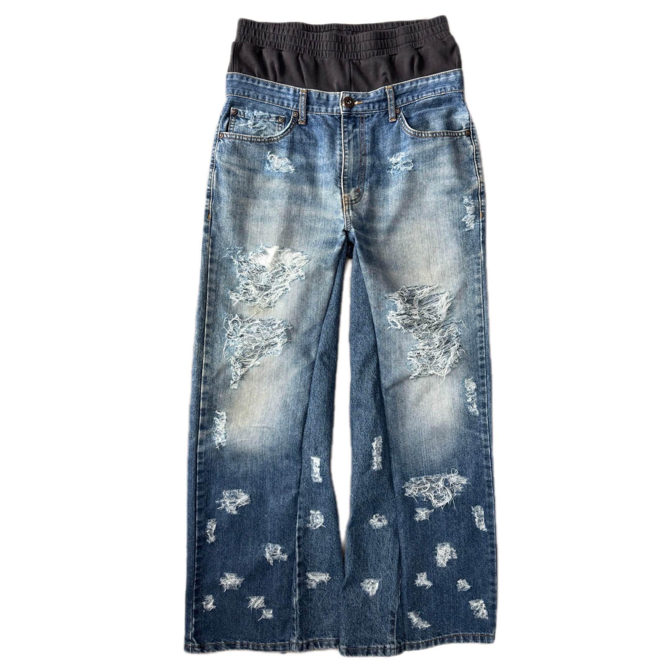 Double Waisted Baggy Distressed Jeans (33x30)