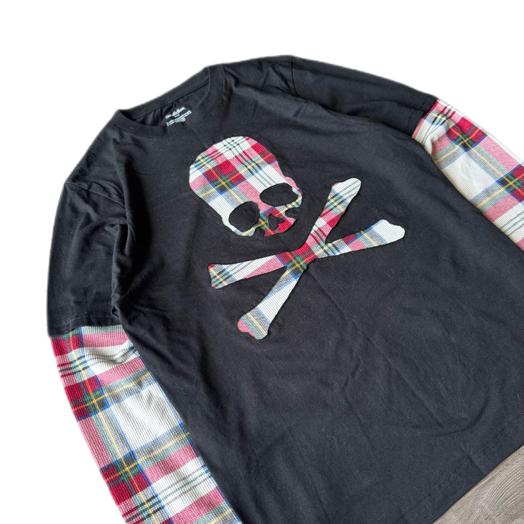 Black Red Flannel Layered T-Shirt (S)