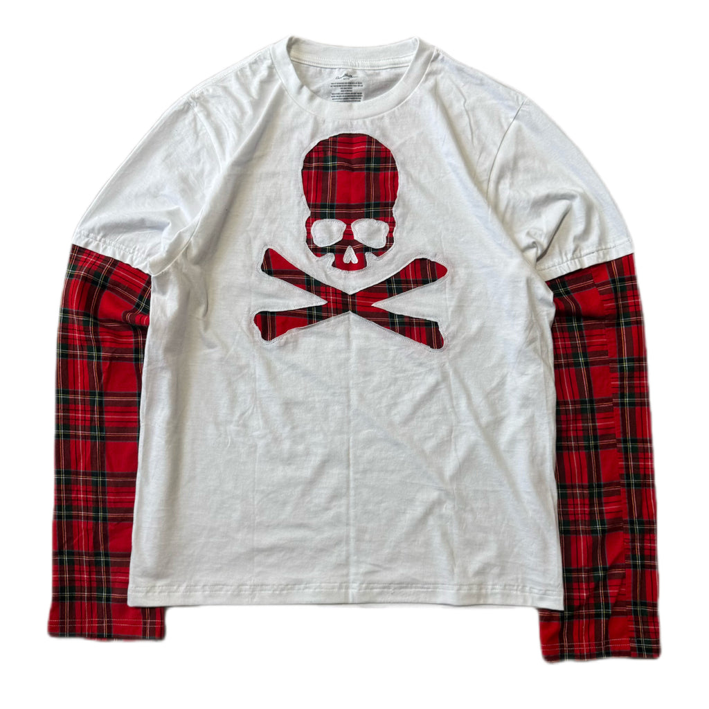 White Red Flannel Layered T-Shirt (M)