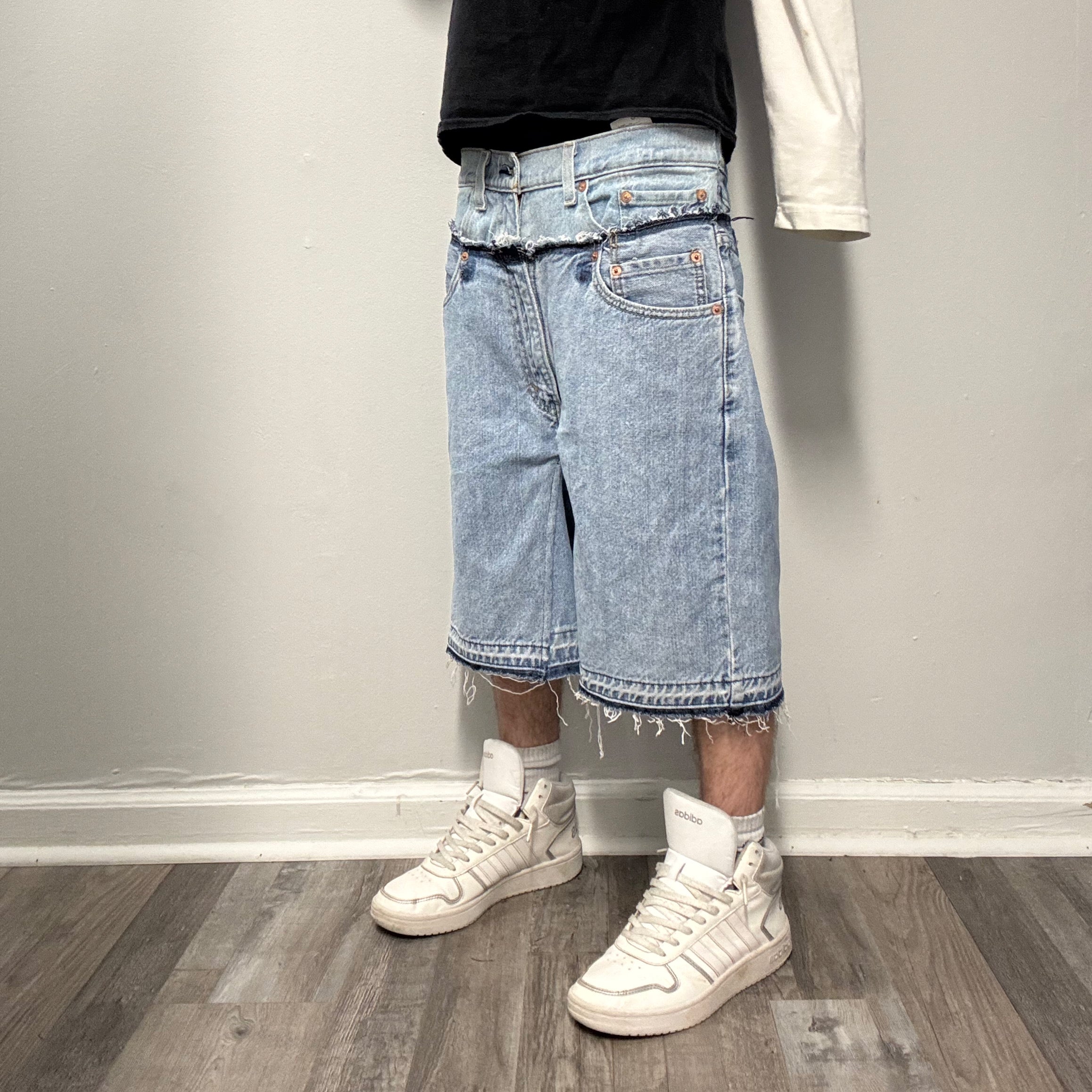 Blue Double Waisted Baggy Shorts (30)